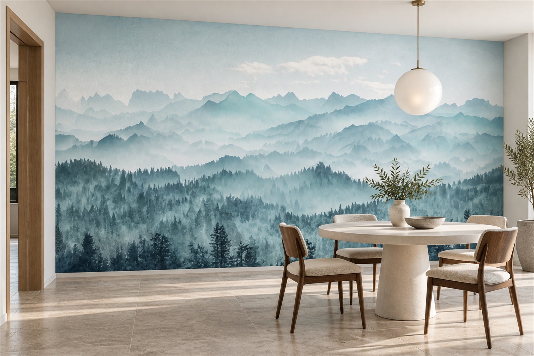 Aqua Forest Scenic Decorative Wallpaper Mural Bedroom-wallpaper-murals, Peel-and-stick Finish