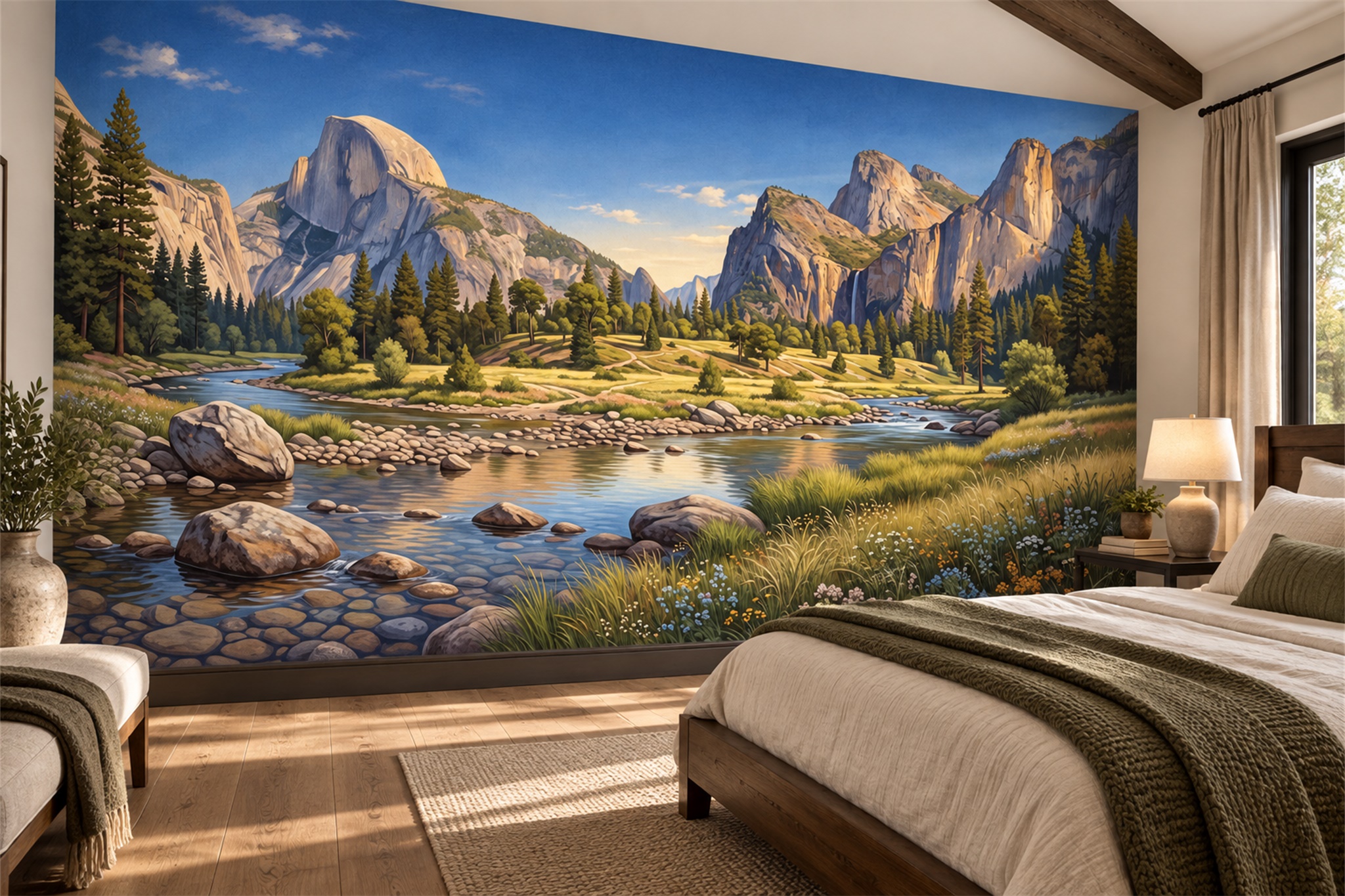 Green Valley Scenic Decorative Wallpaper Mural Bedroom-wallpaper-murals, Peel-and-stick Finish
