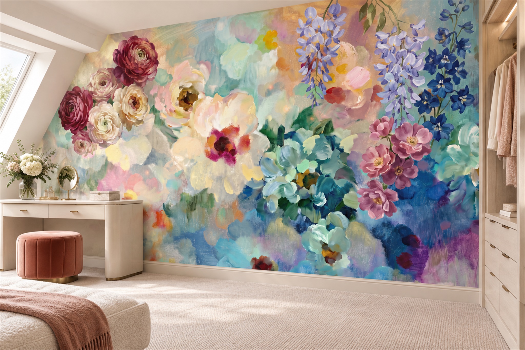 Pink Vintage Artful Textured Wallpaper Mural, Peel-and-stick Finish