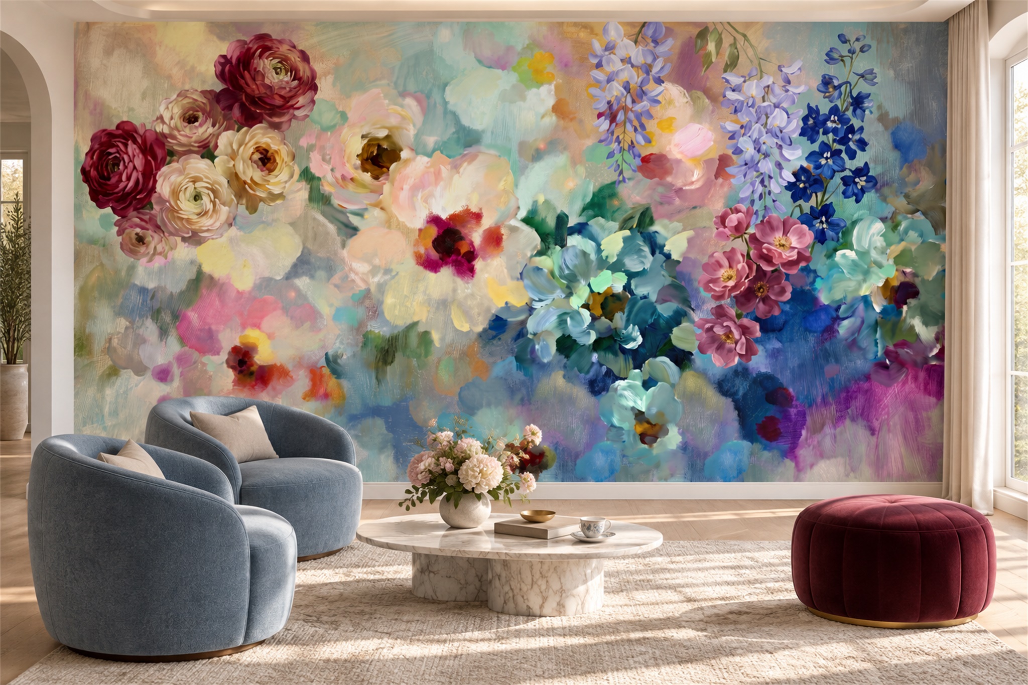 Pink Vintage Artful Textured Wallpaper Mural Accent-wall-wallpaper-murals, Peel-and-stick Finish