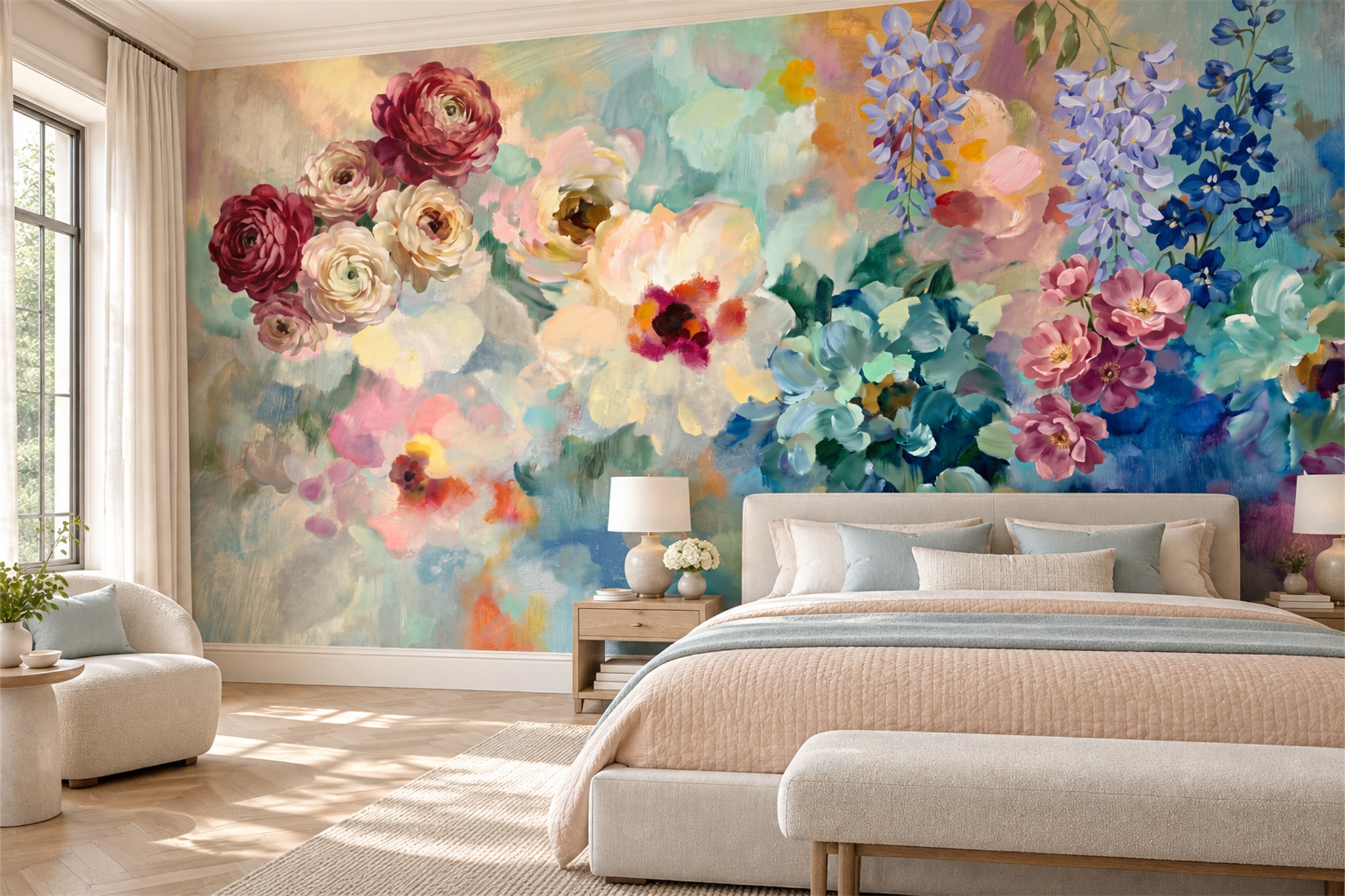 Pink Vintage Artful Textured Wallpaper Mural Bedroom-wallpaper-murals, Peel-and-stick Finish