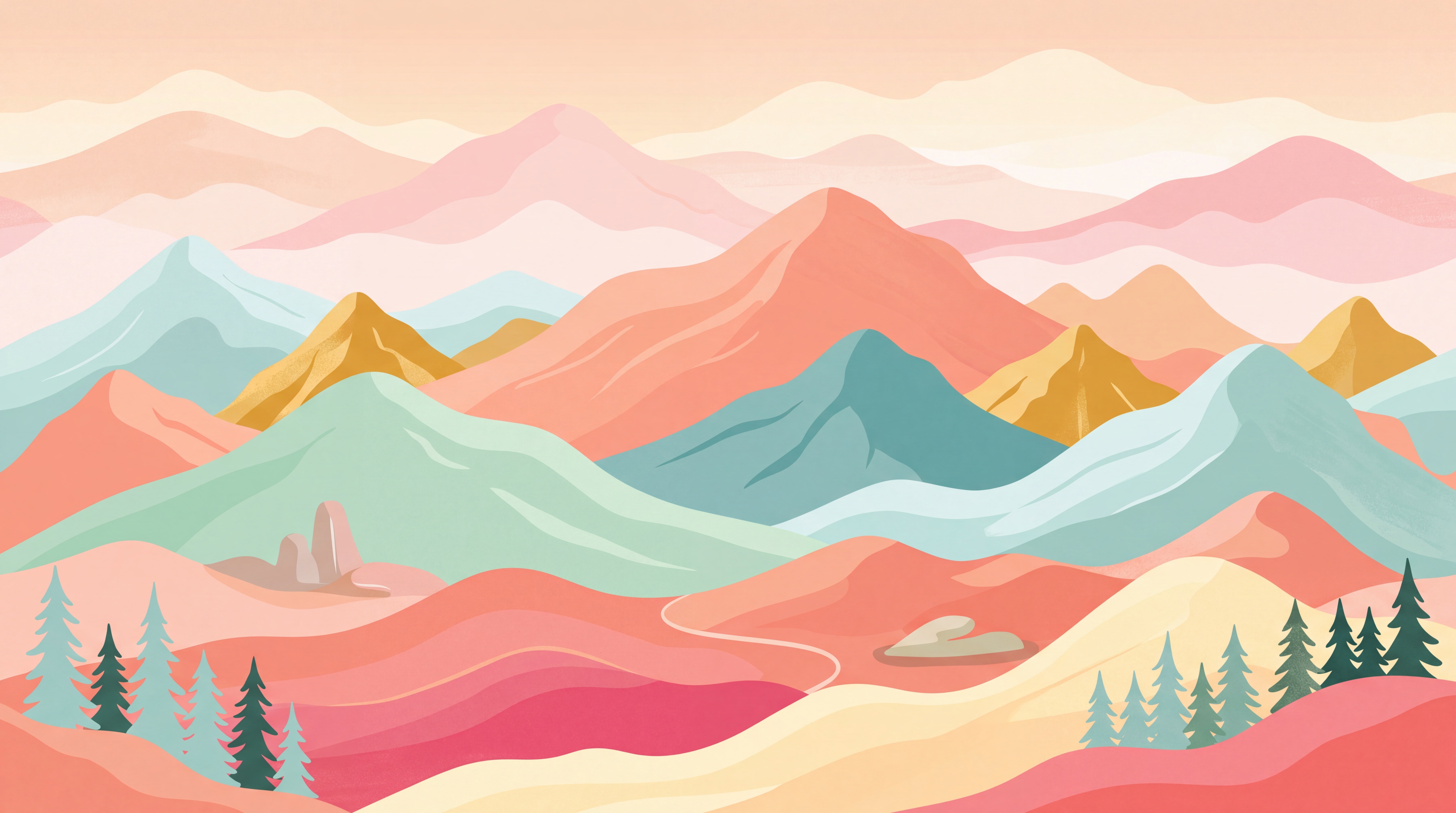 Coral Mountain Scenic Wallpaper Mural, Peel-and-stick Finish