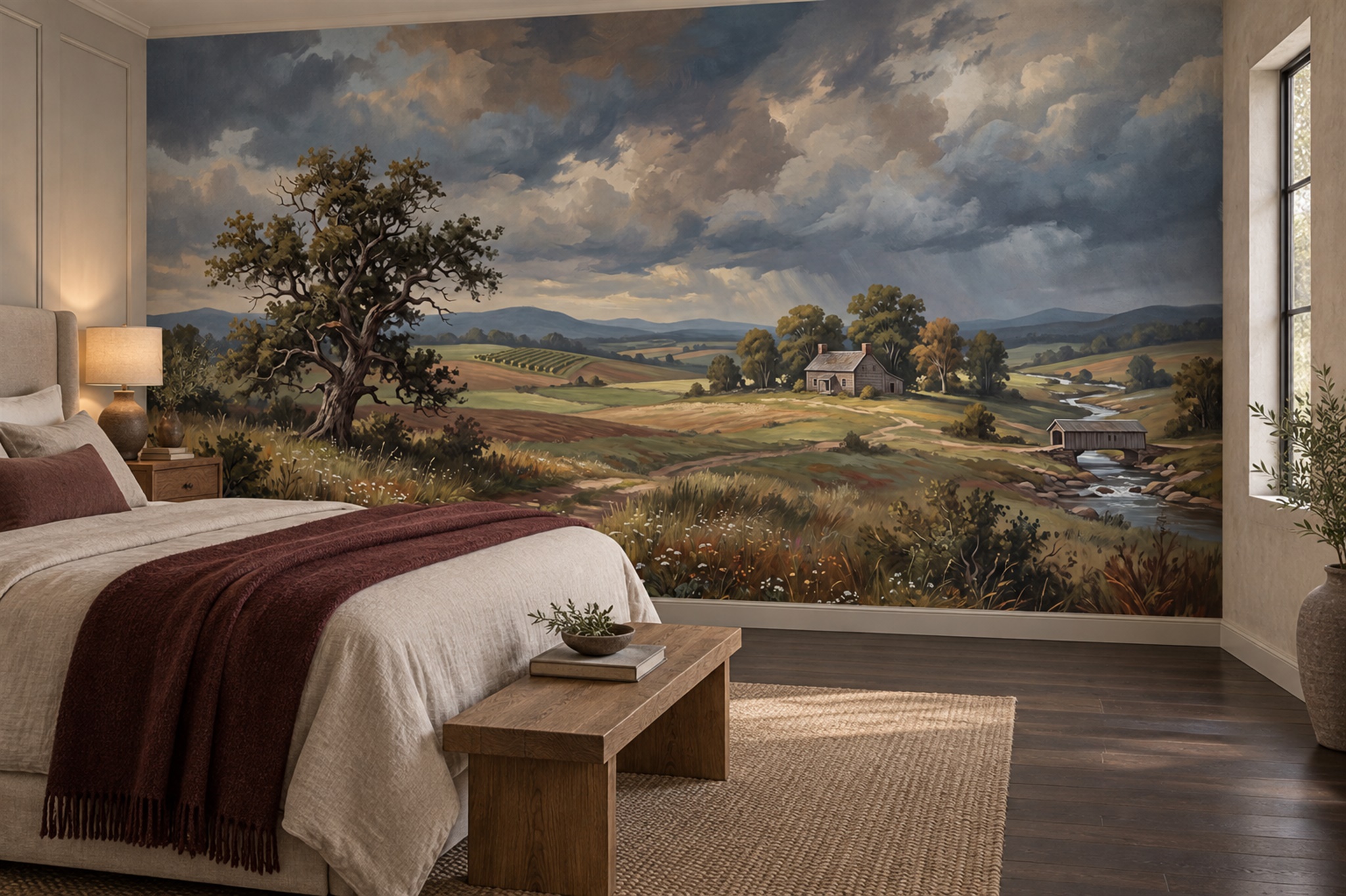 Olive Landscape Scenic Decorative Wallpaper Mural Bedroom-wallpaper-murals, Peel-and-stick Finish