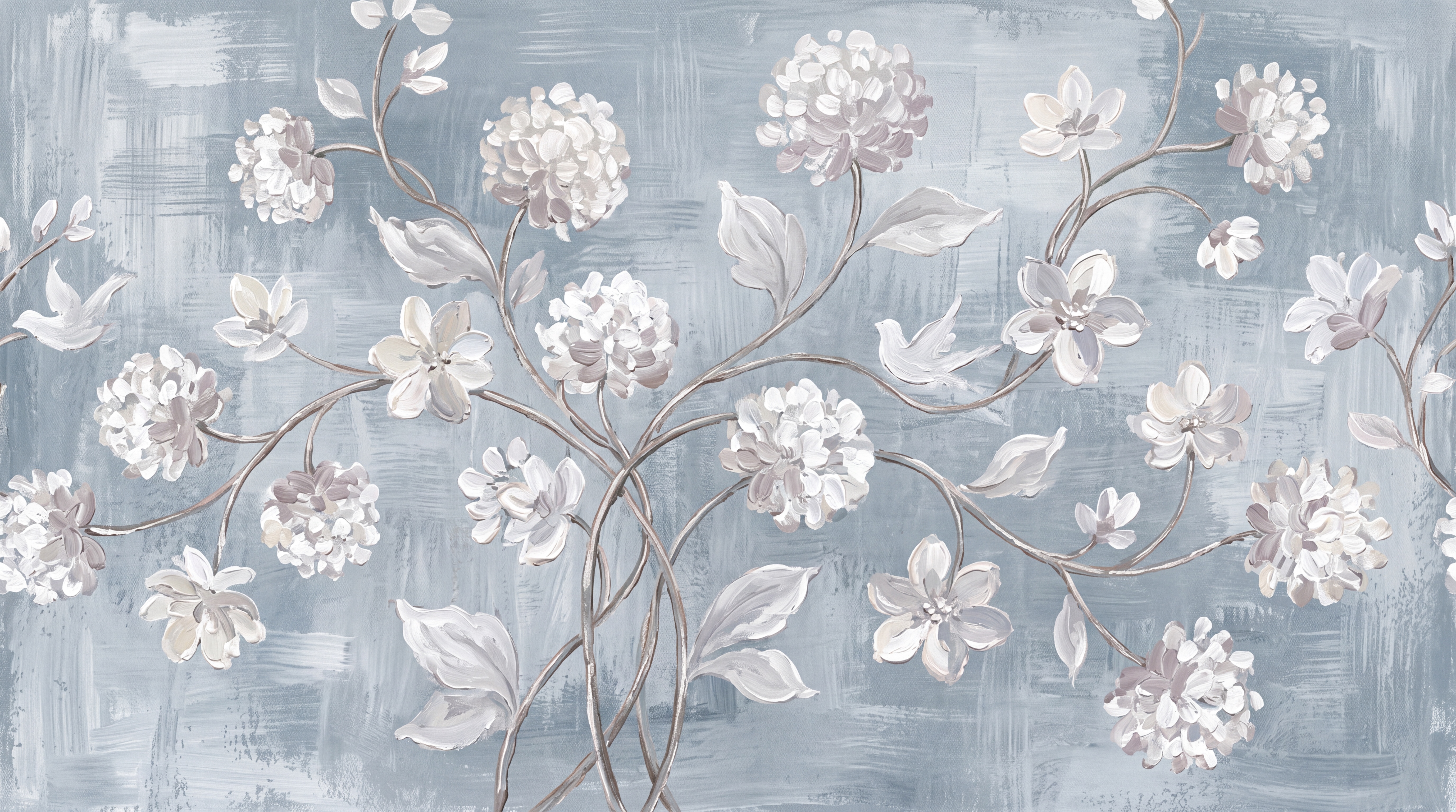Blue Blossom Botanical Layered Wallpaper Mural, Peel-and-stick Finish