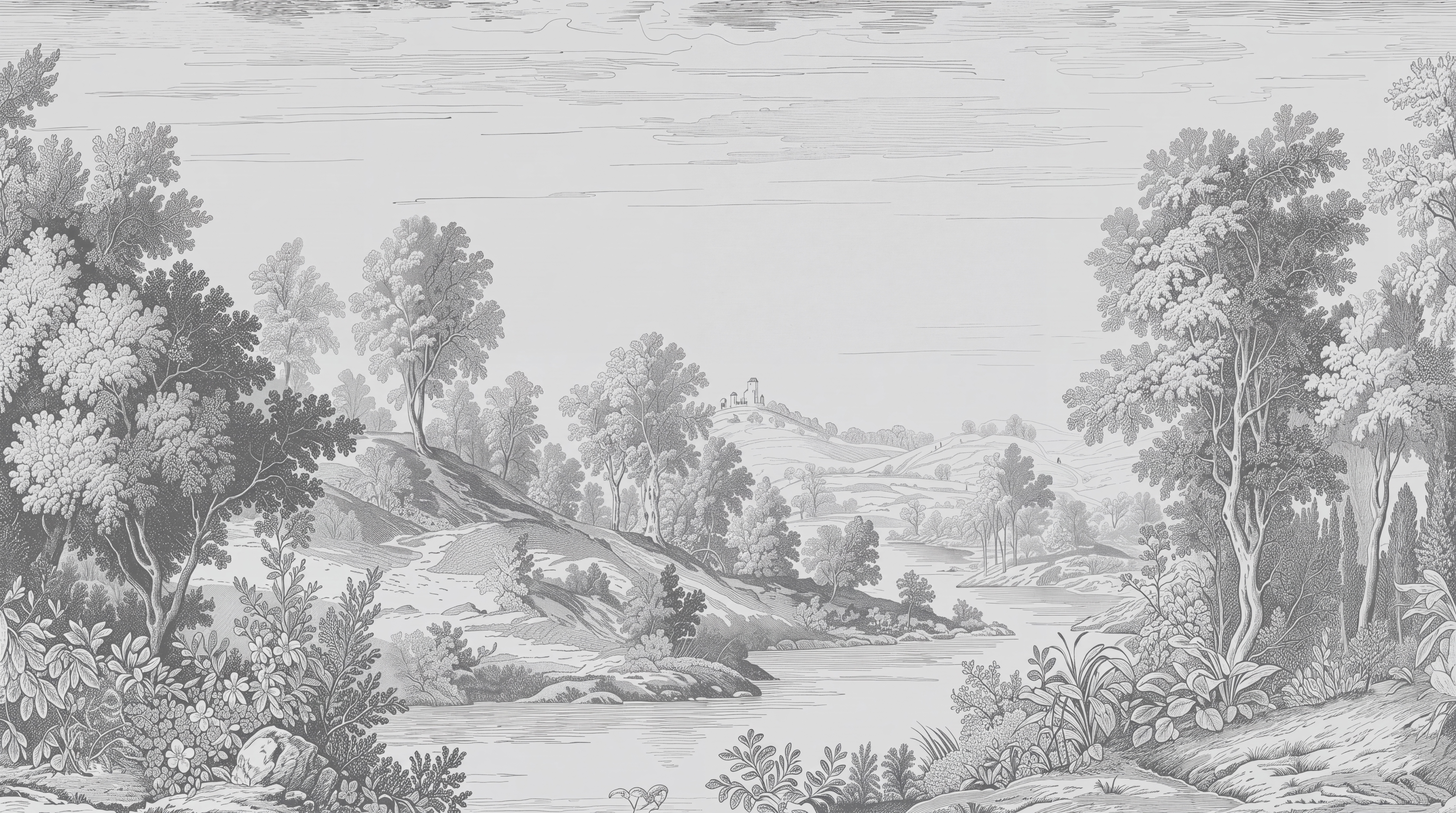 Grey Toile Artful Decorative Wallpaper Mural, Peel-and-stick Finish