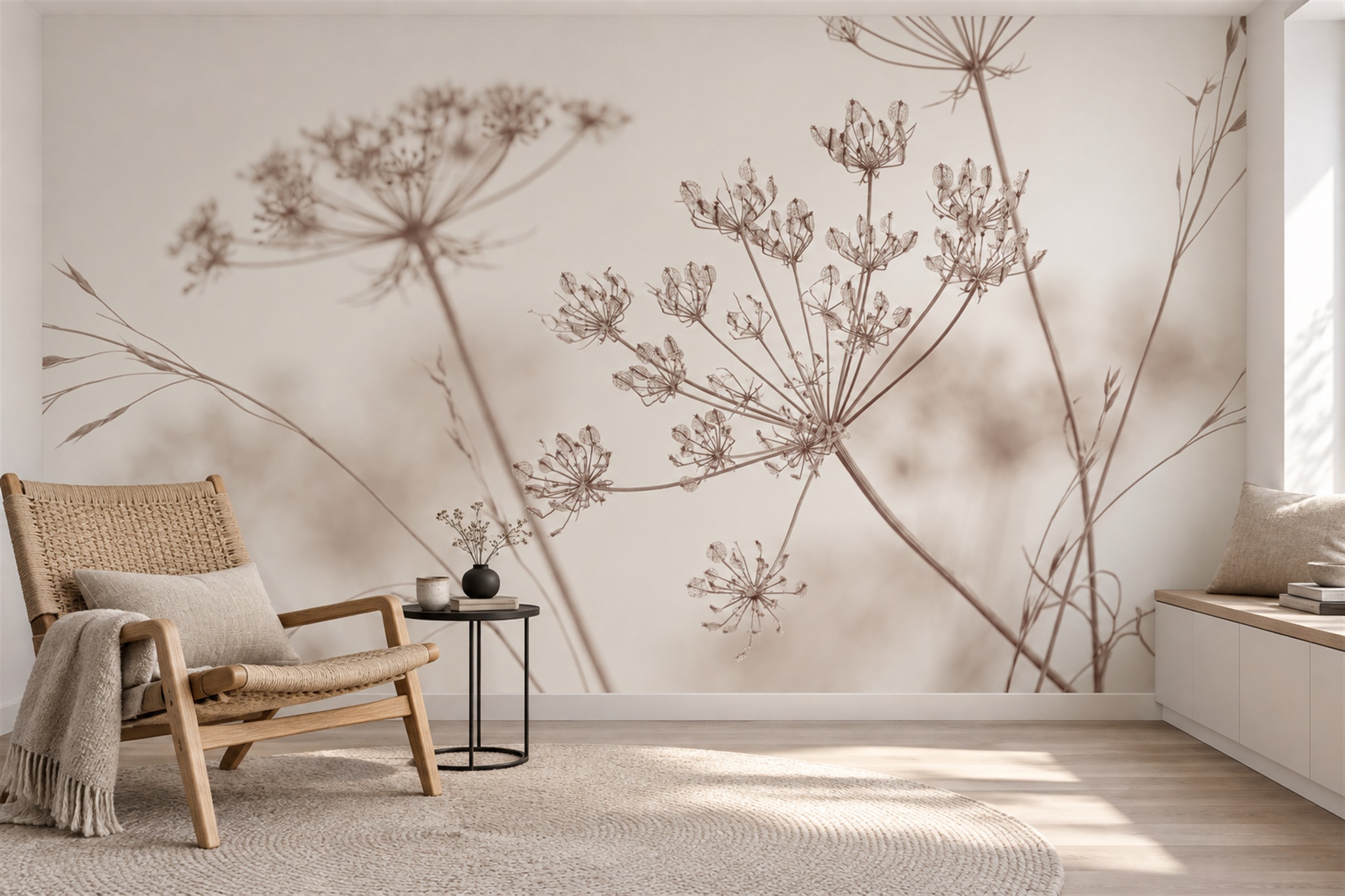 Beige Grasses Artful Abstract Wallpaper Mural Home-office-wallpaper-murals, Peel-and-stick Finish
