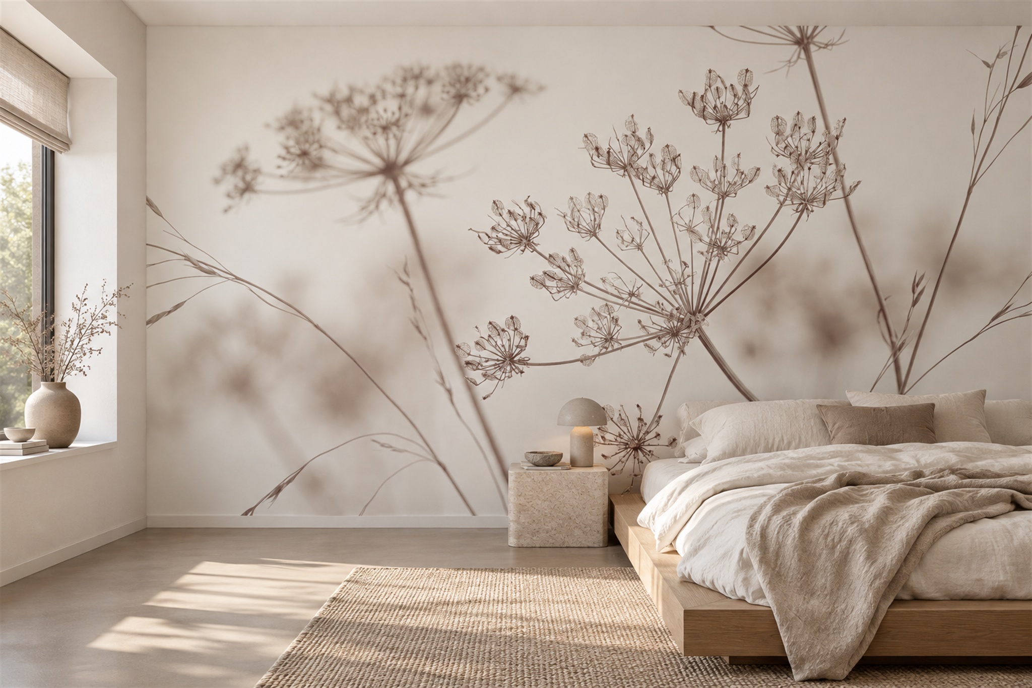 Beige Grasses Artful Abstract Wallpaper Mural Entryway-wallpaper-murals, Peel-and-stick Finish