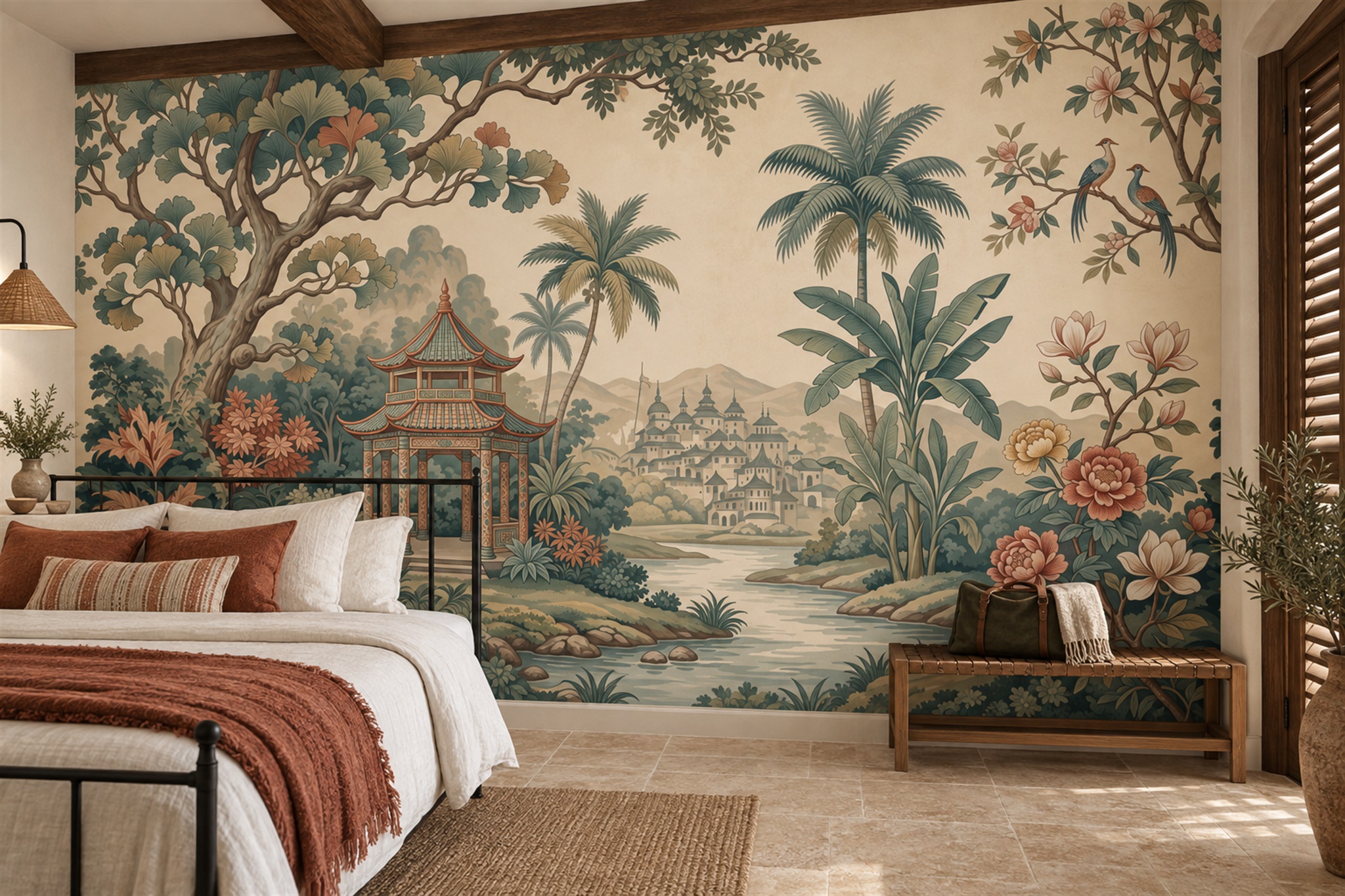 Olive Pattern Decorative Wallpaper Mural Layered Forms Wallpaper Mural Bedroom-wallpaper-murals, Peel-and-stick Finish