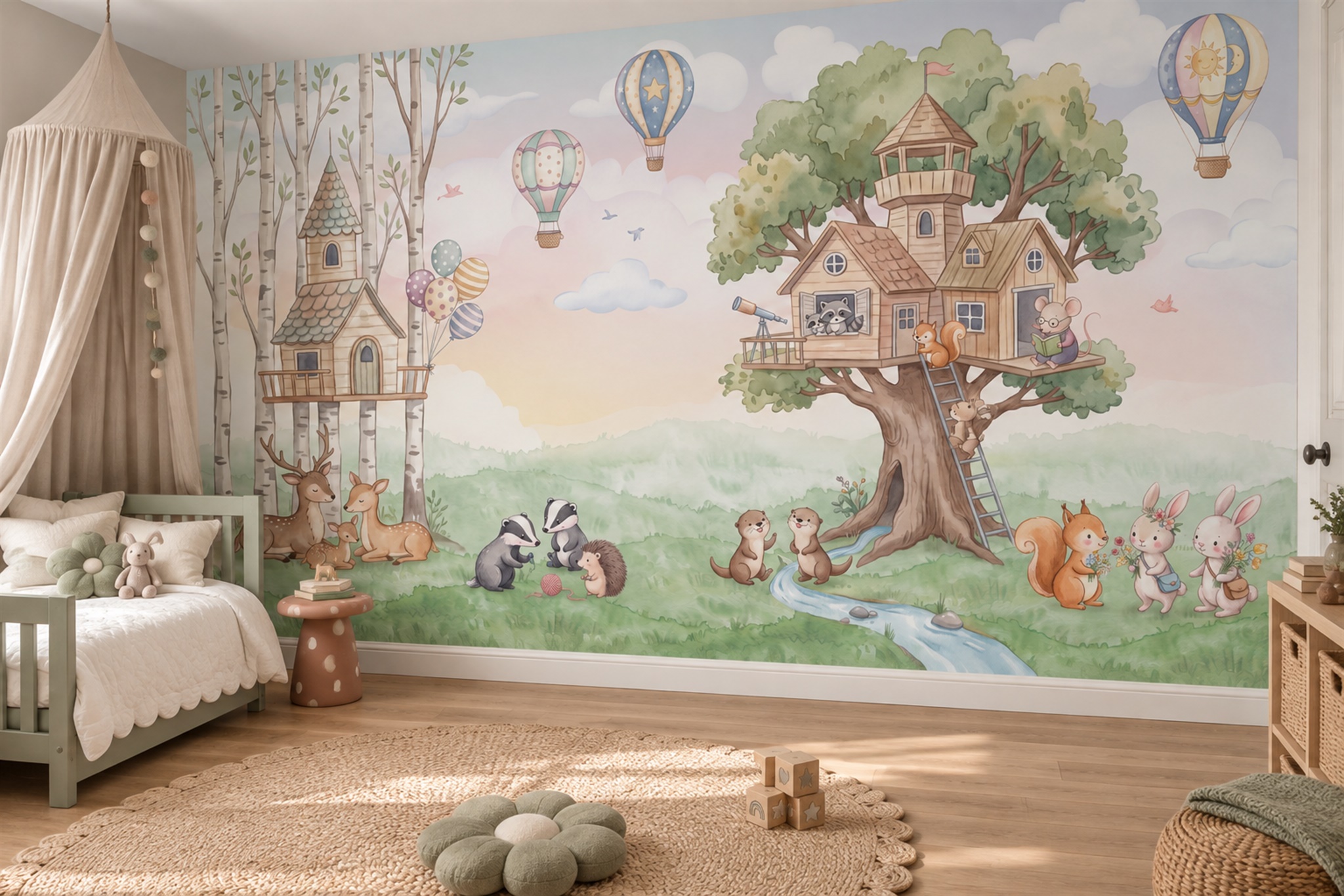 Pink Pattern Decorative Wallpaper Mural Layered Surface Wallpaper Mural Feature-wall-wallpaper-murals, Shown In A Nursery, Peel-and-stick Finish