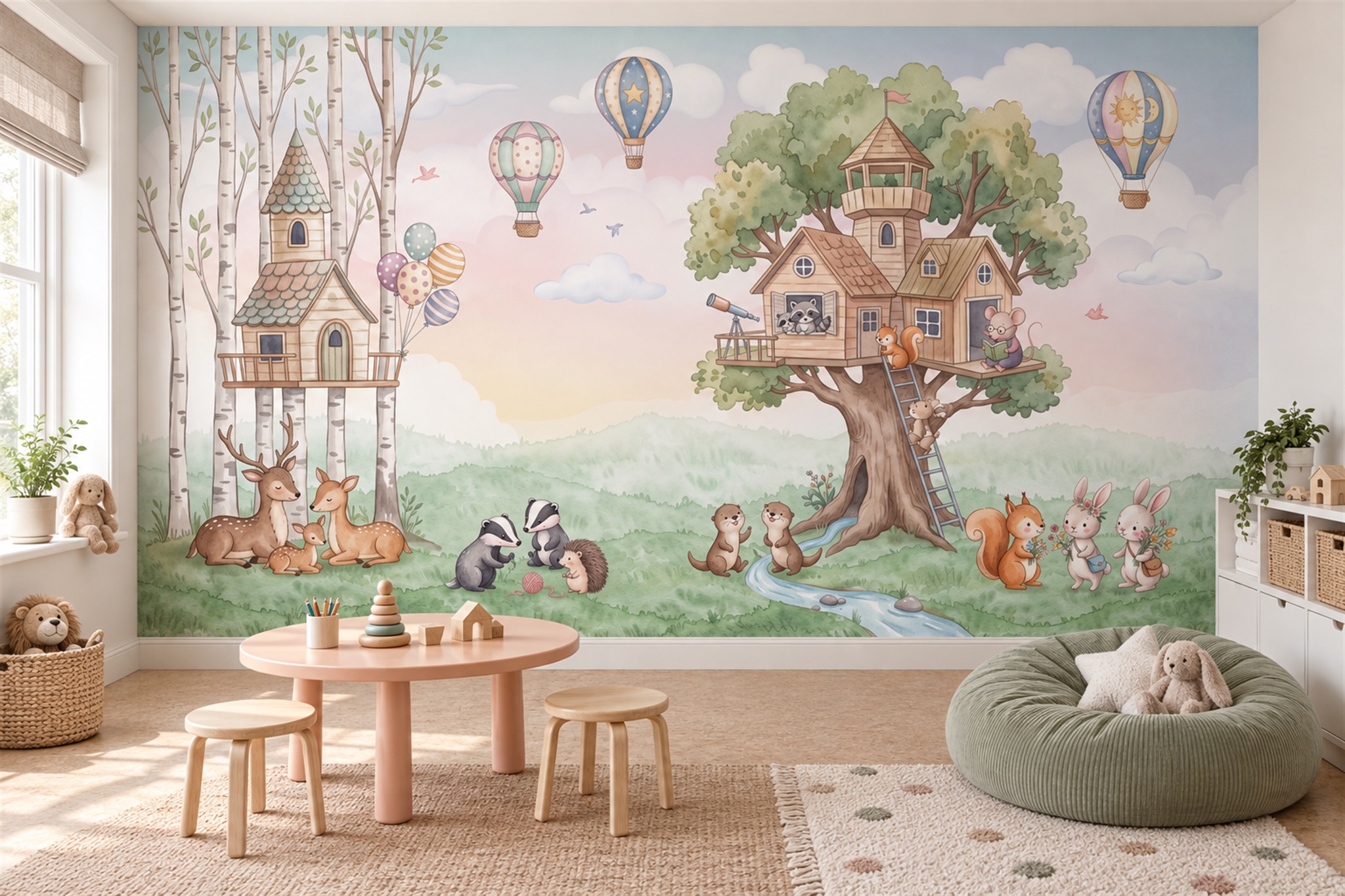 Pink Pattern Decorative Wallpaper Mural Layered Surface Wallpaper Mural Home-office-wallpaper-murals, Shown In A Nursery, Peel-and-stick Finish