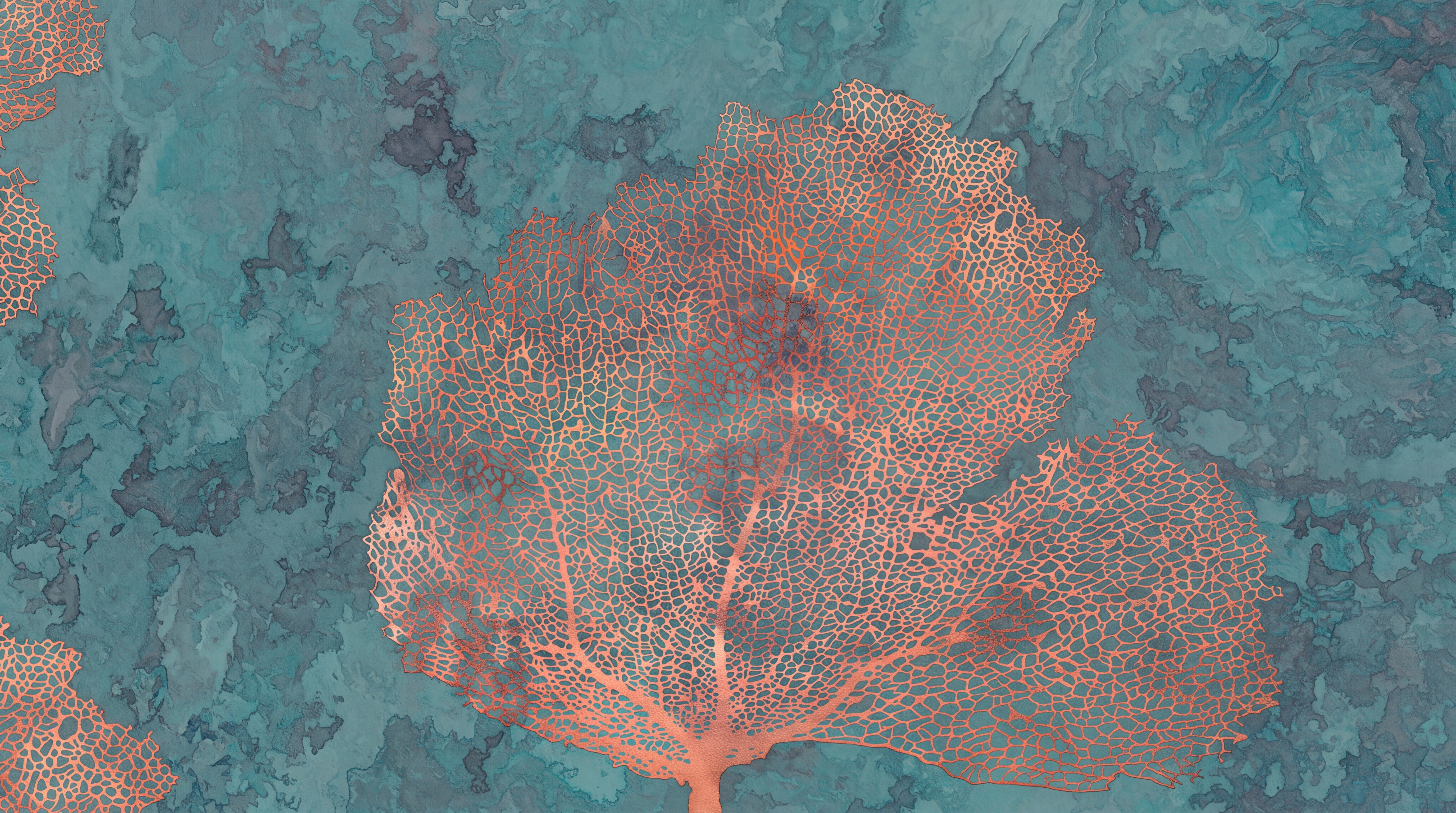 Teal Pattern Decorative Wallpaper Mural Layered Forms Wallpaper Mural, Peel-and-stick Finish