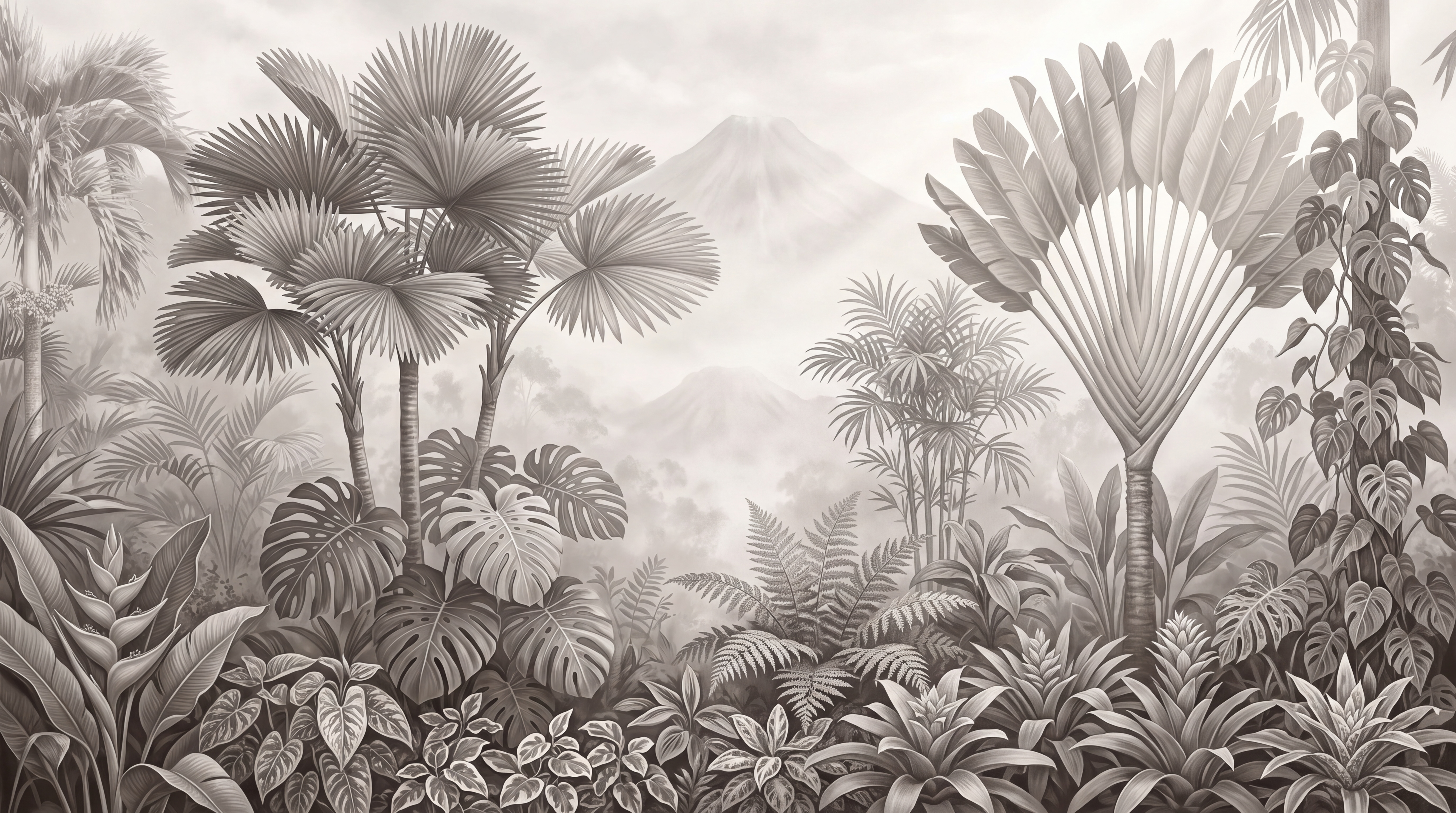 Taupe Palm Artful Wallpaper Mural, Peel-and-stick Finish