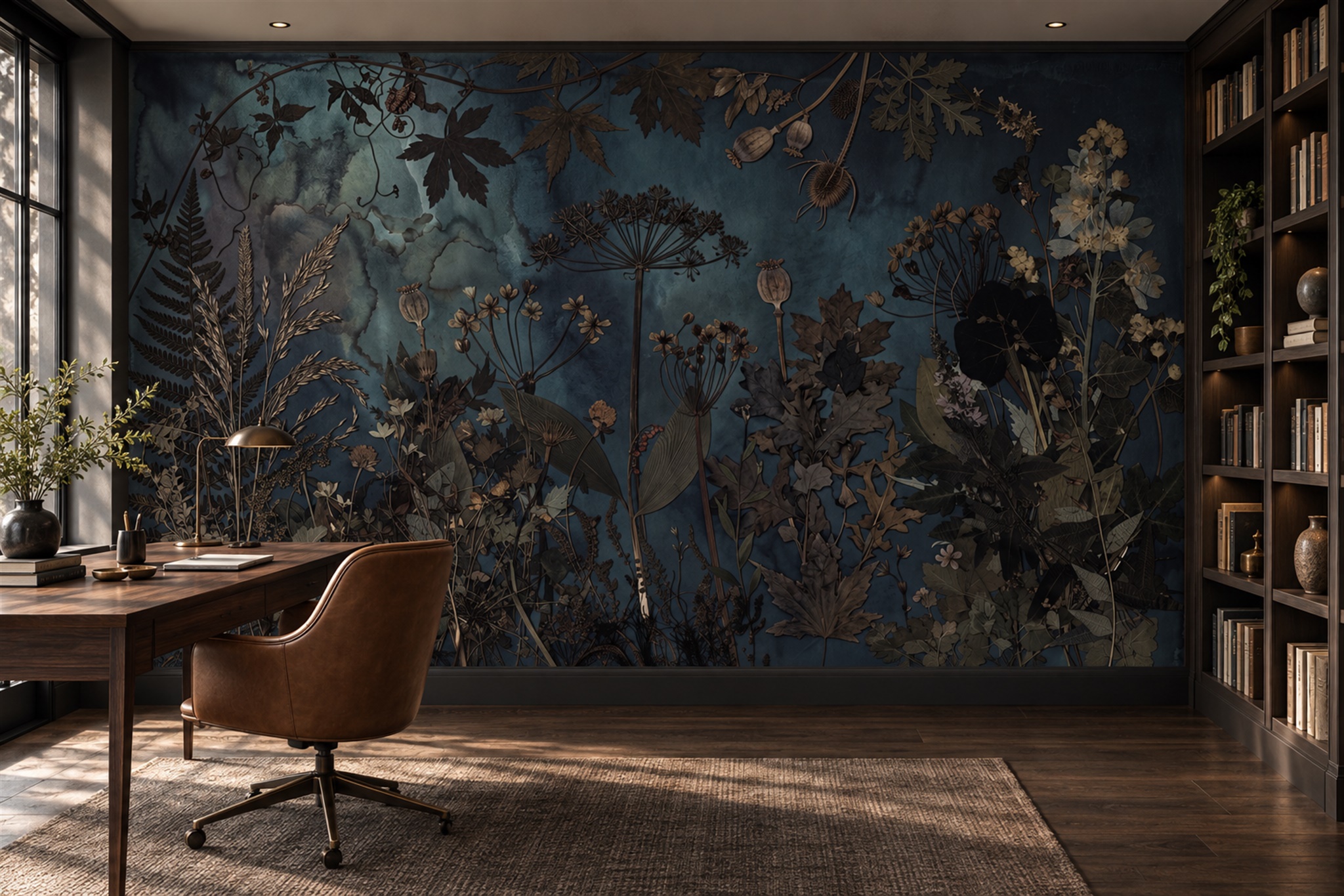 Navy Vintage Artful Painterly Wallpaper Mural Home-office-wallpaper-murals, Peel-and-stick Finish