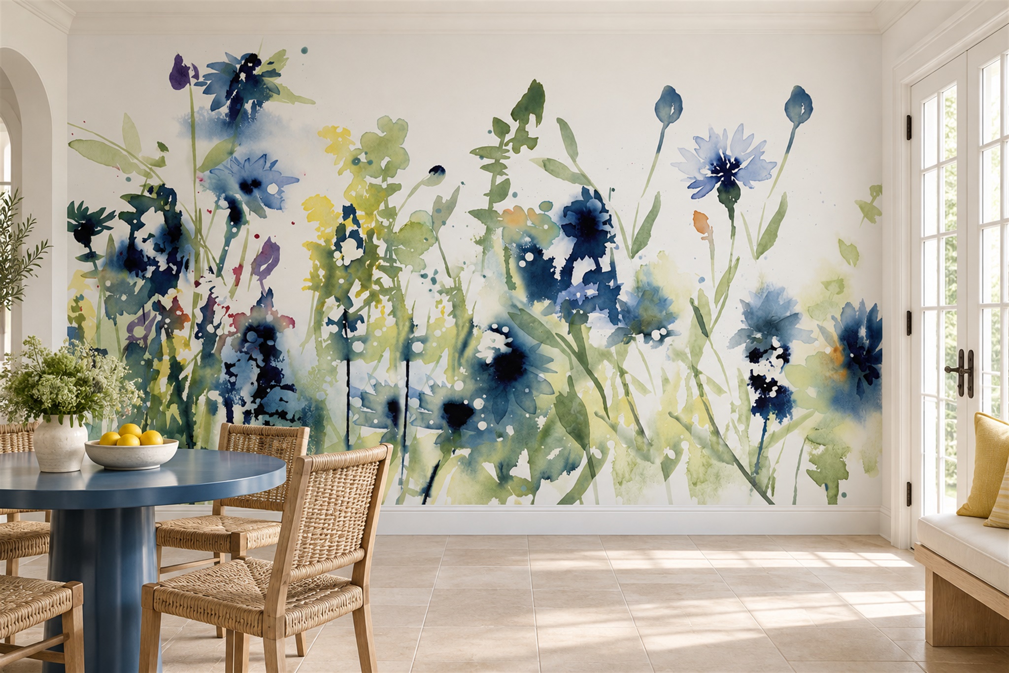 Blue Meadow Scenic Decorative Wallpaper Mural Home-office-wallpaper-murals, Peel-and-stick Finish