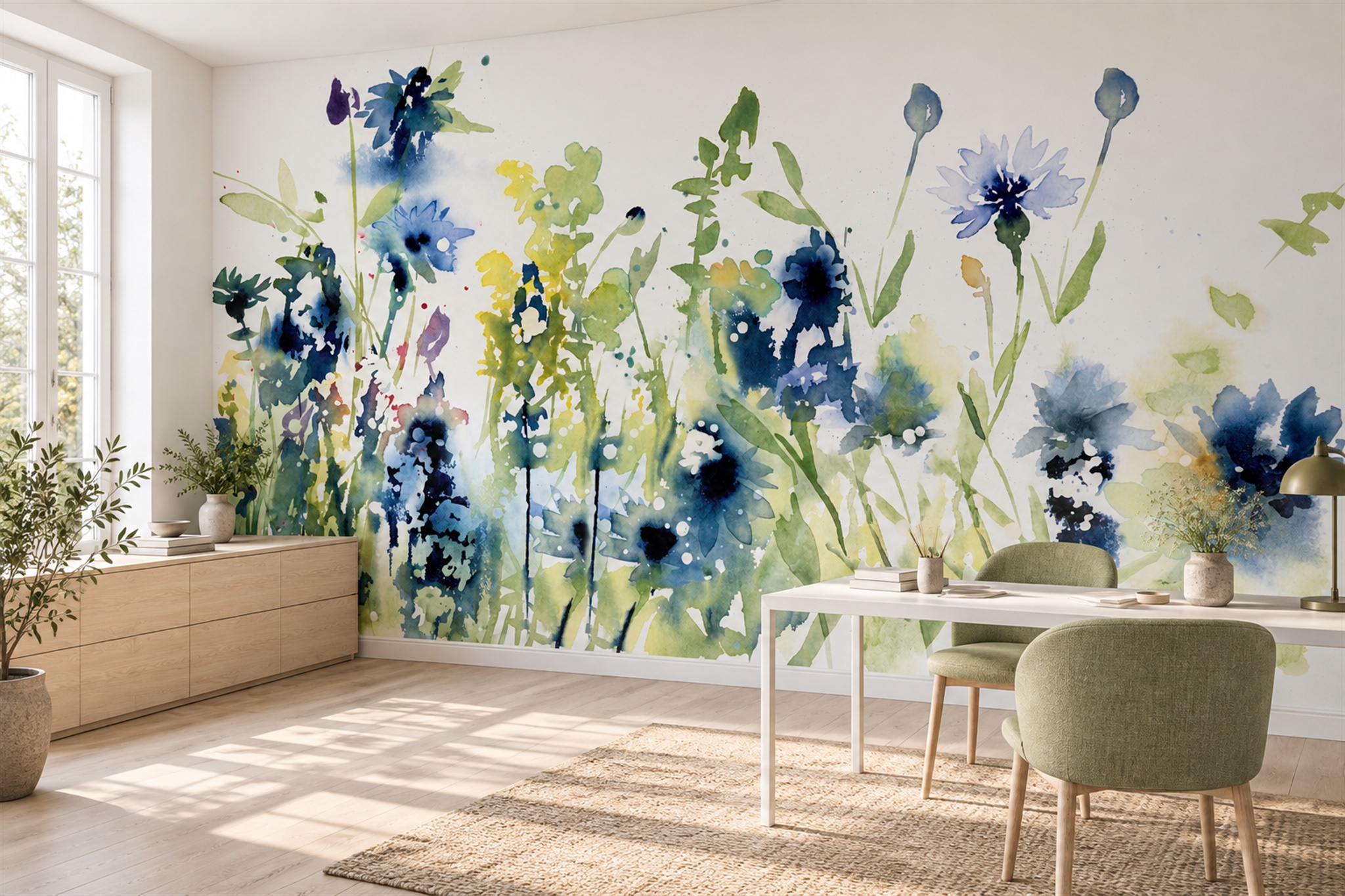 Blue Meadow Scenic Decorative Wallpaper Mural Home-office-wallpaper-murals, Peel-and-stick Finish