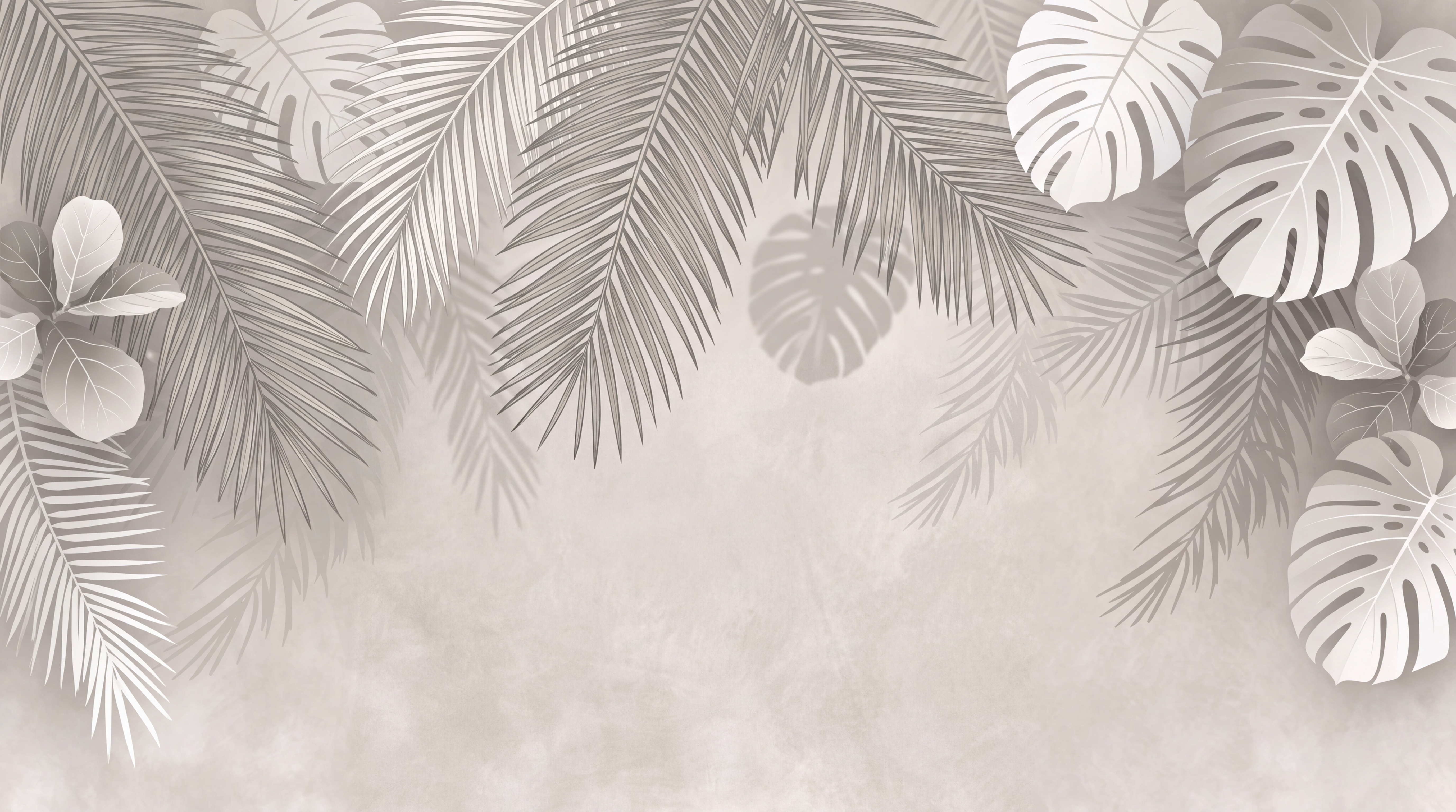 Taupe Leaf Botanical Layered Wallpaper Mural, Peel-and-stick Finish