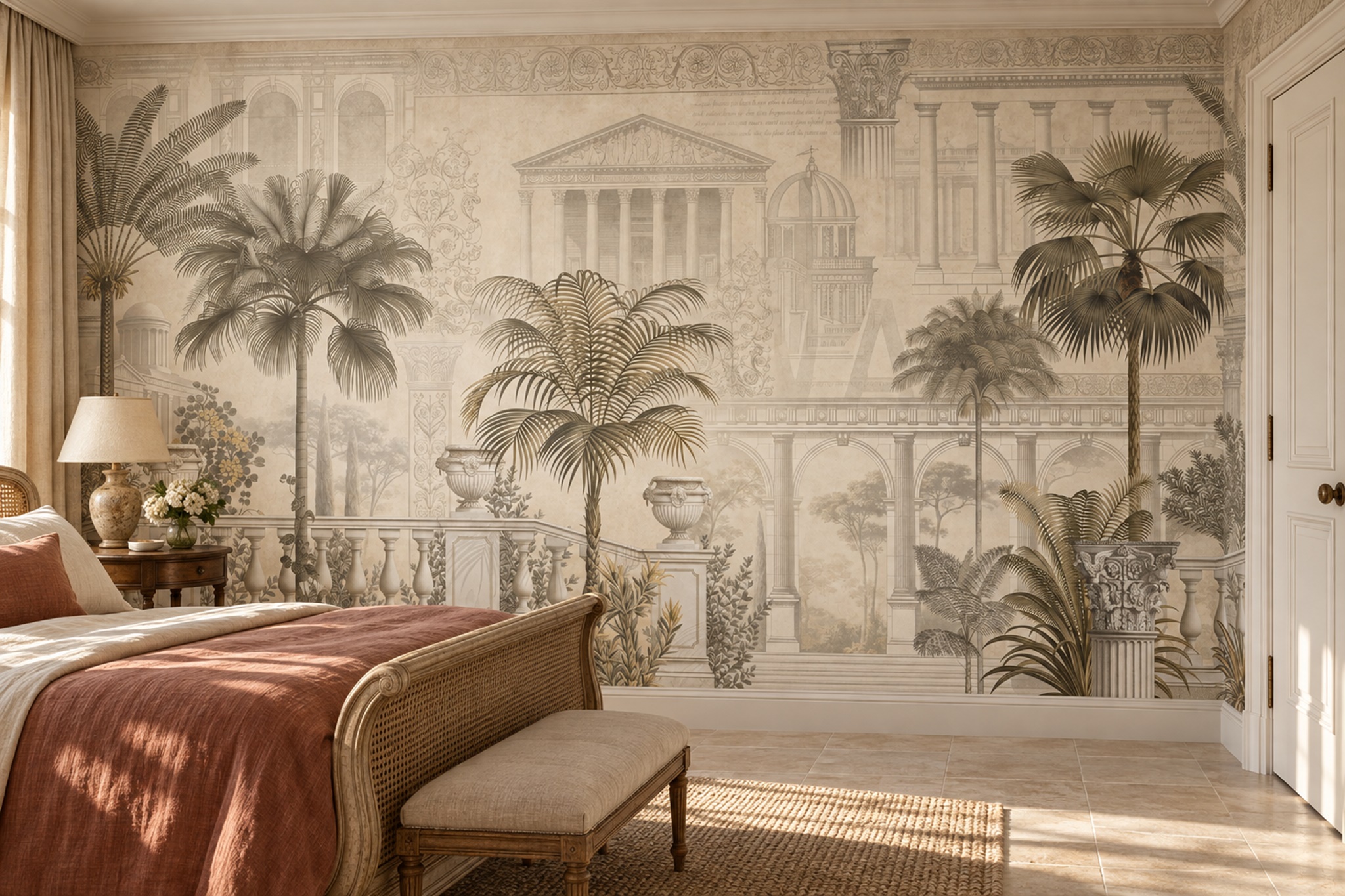 Beige Palace Scenic Wallpaper Mural Bedroom-wallpaper-murals, Peel-and-stick Finish