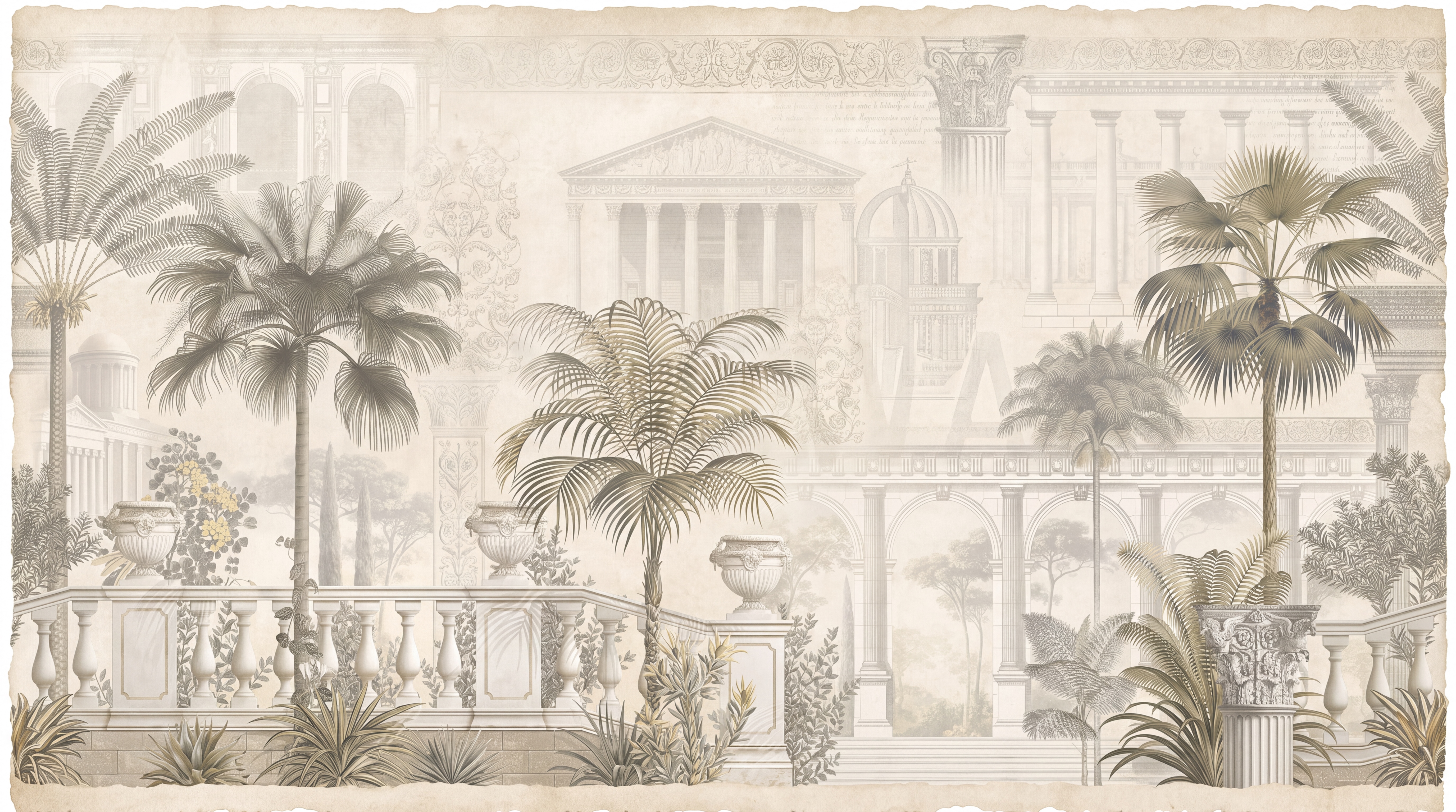 Beige Palace Scenic Wallpaper Mural Dining-room-wallpaper-murals, Peel-and-stick Finish