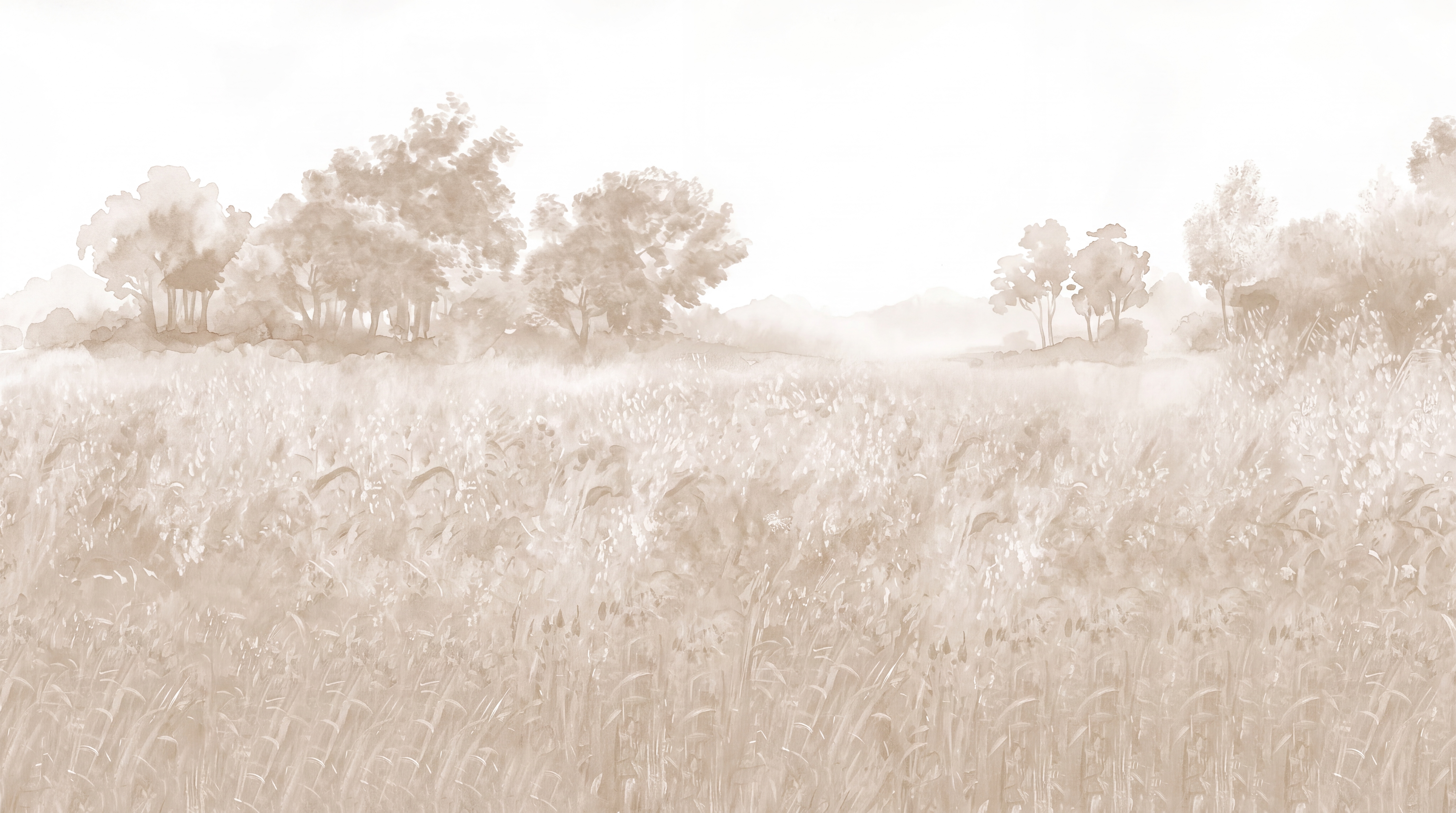 Beige Meadow Scenic Painterly Wallpaper Mural, Peel-and-stick Finish