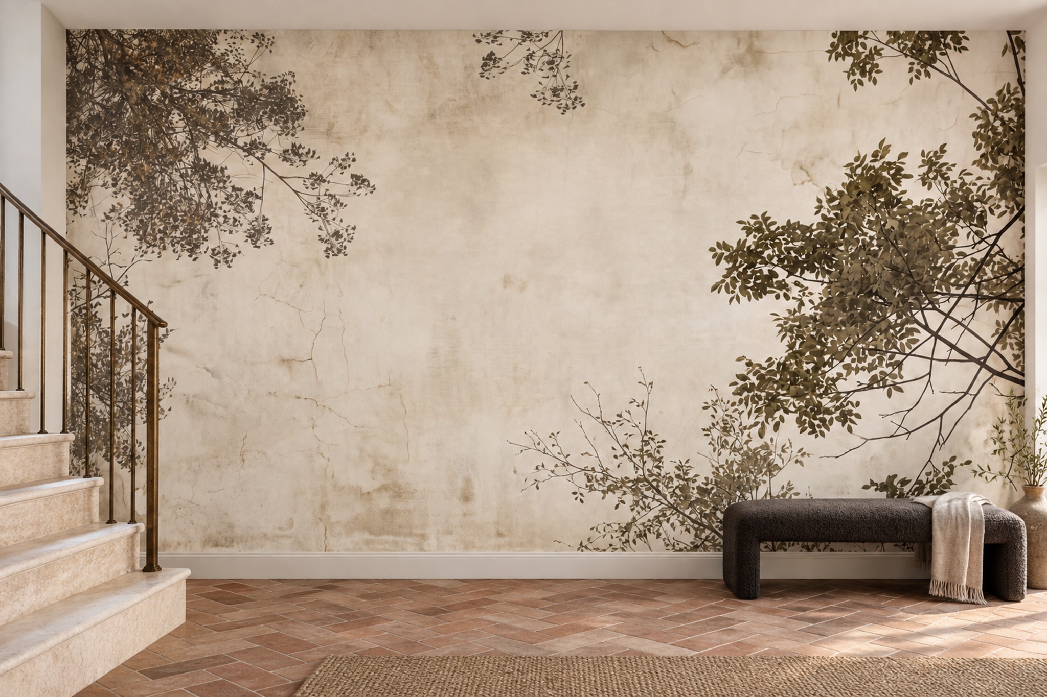 Olive Pattern Decorative Wallpaper Mural Layered Abstract Wallpaper Living-room-wallpaper-murals, Peel-and-stick Finish
