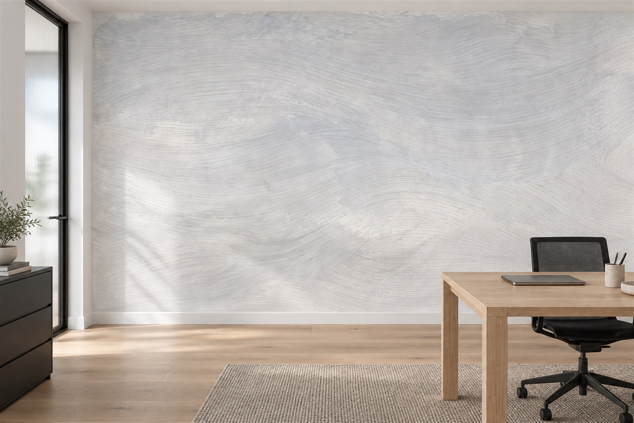 White Plaster Decorative Wallpaper Mural Home-office-wallpaper-murals, Shown In A Home Office, Peel-and-stick Finish