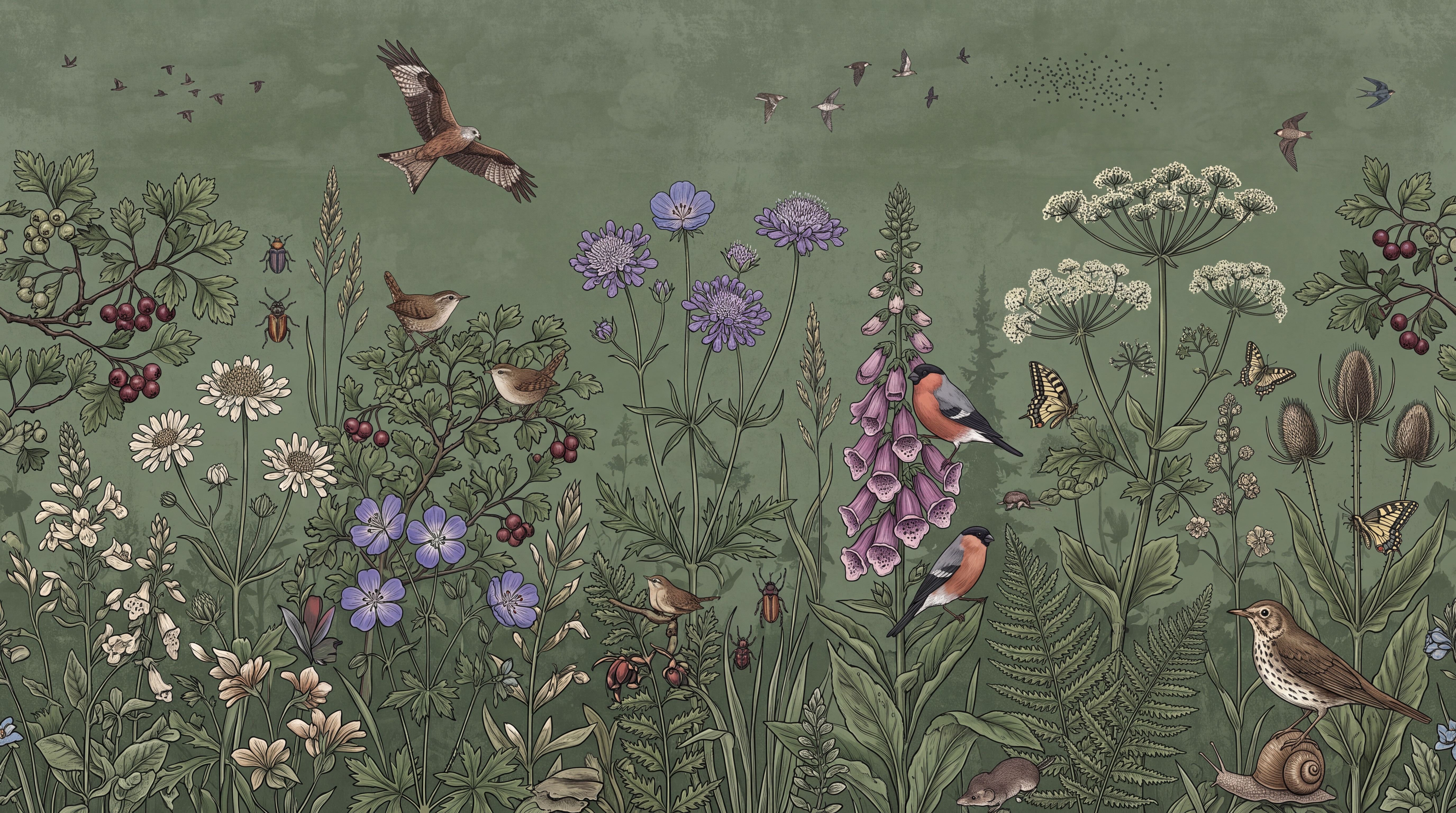 Sage Botanical Botanical Meadow Wallpaper Mural, Peel-and-stick Finish