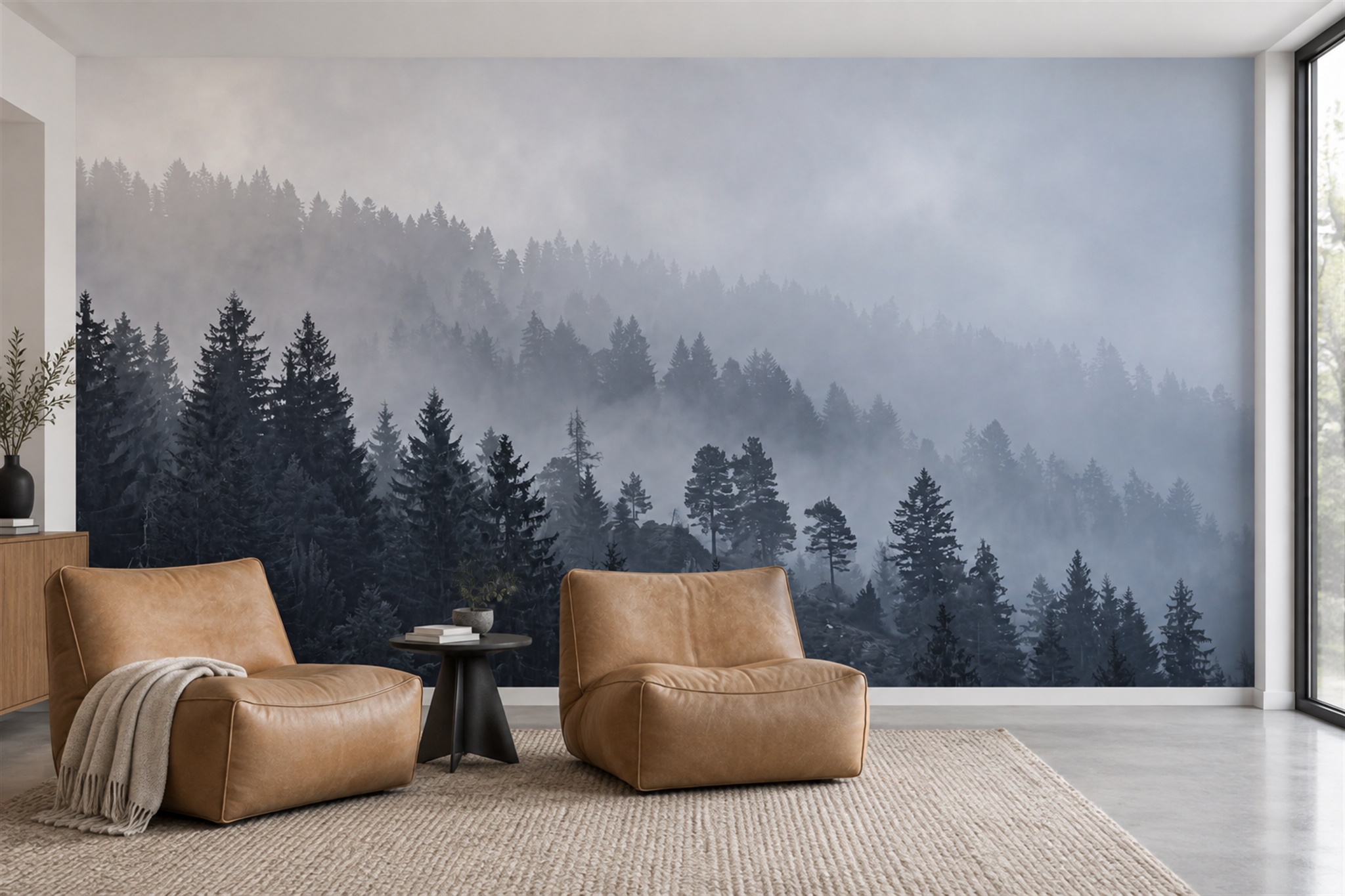Grey Forest Scenic Painterly Wallpaper Mural Accent-wall-wallpaper-murals, Peel-and-stick Finish