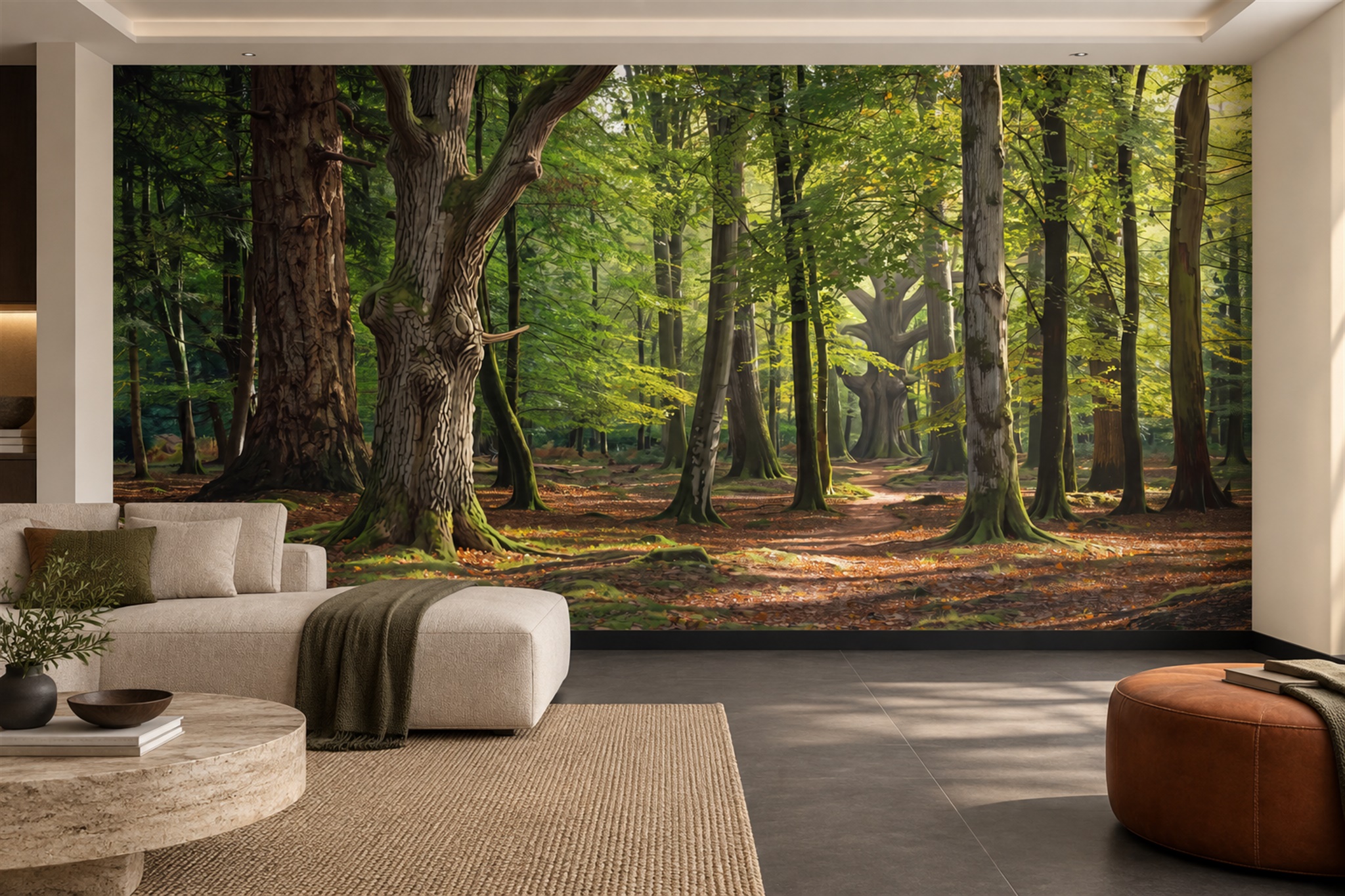Green Forest Scenic Atmospheric Wallpaper Mural Accent-wall-wallpaper-murals, Peel-and-stick Finish
