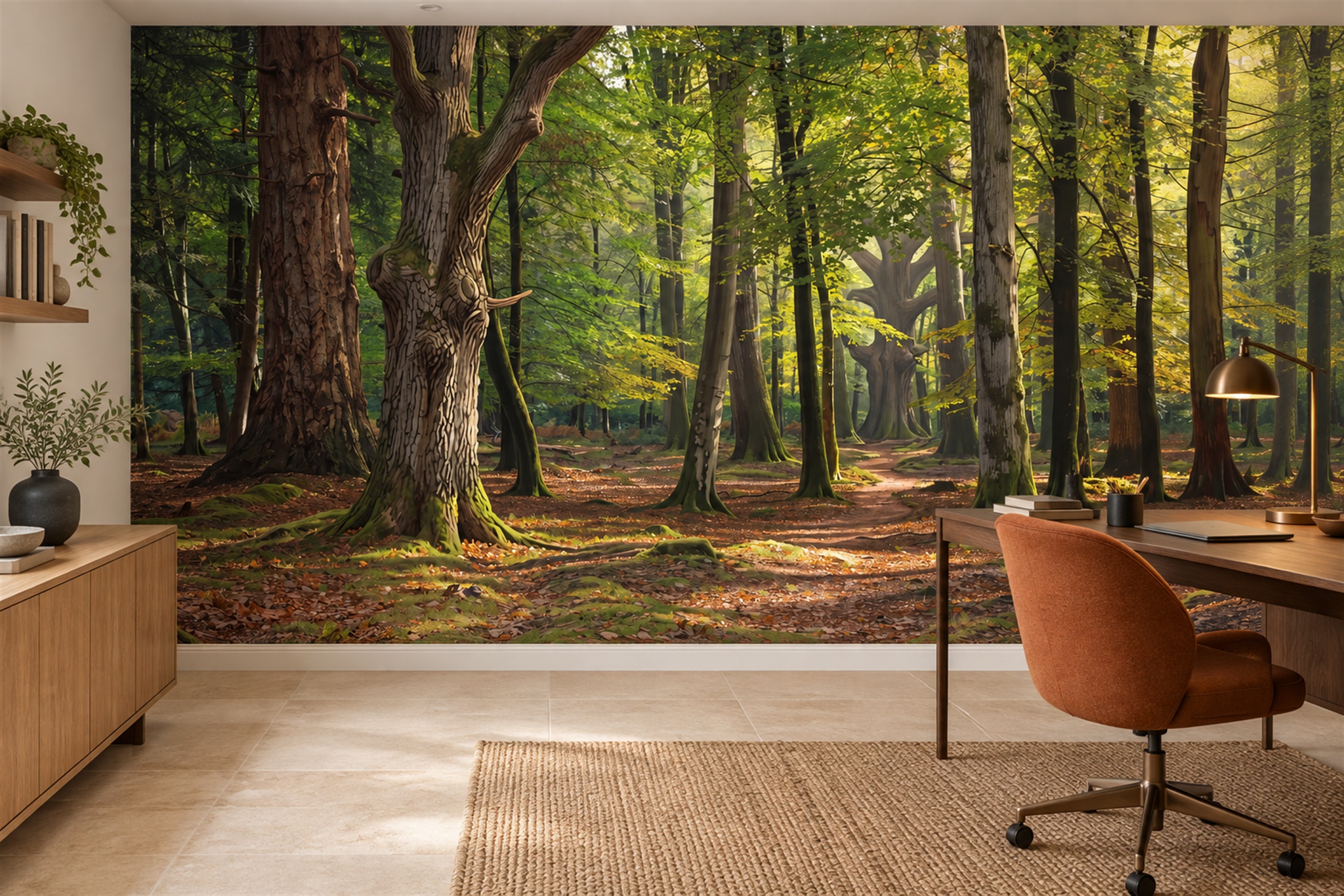 Green Forest Scenic Atmospheric Wallpaper Mural Home-office-wallpaper-murals, Peel-and-stick Finish