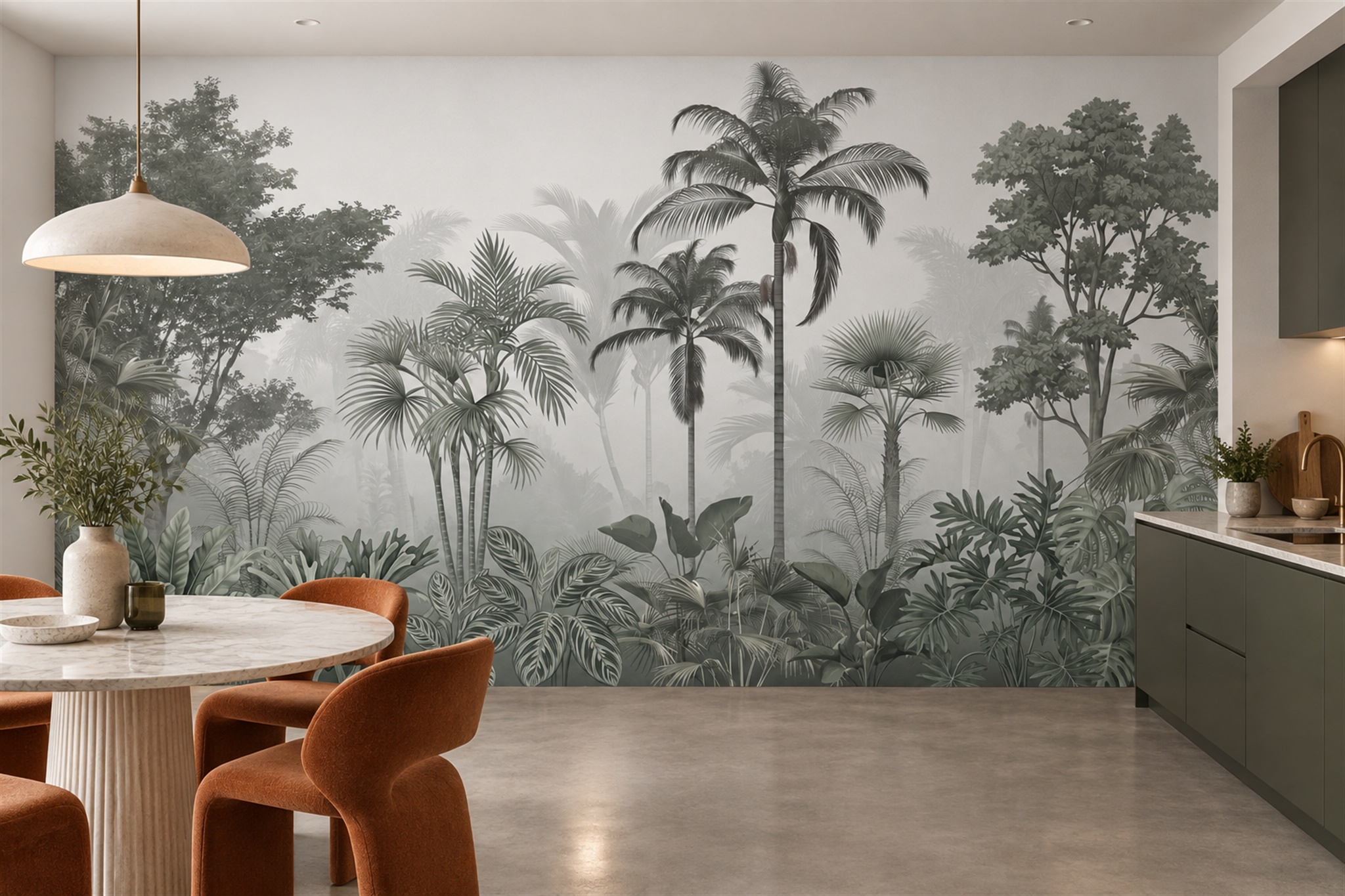 Grey Palm Artful Layered Wallpaper Mural Dining-room-wallpaper-murals, Peel-and-stick Finish