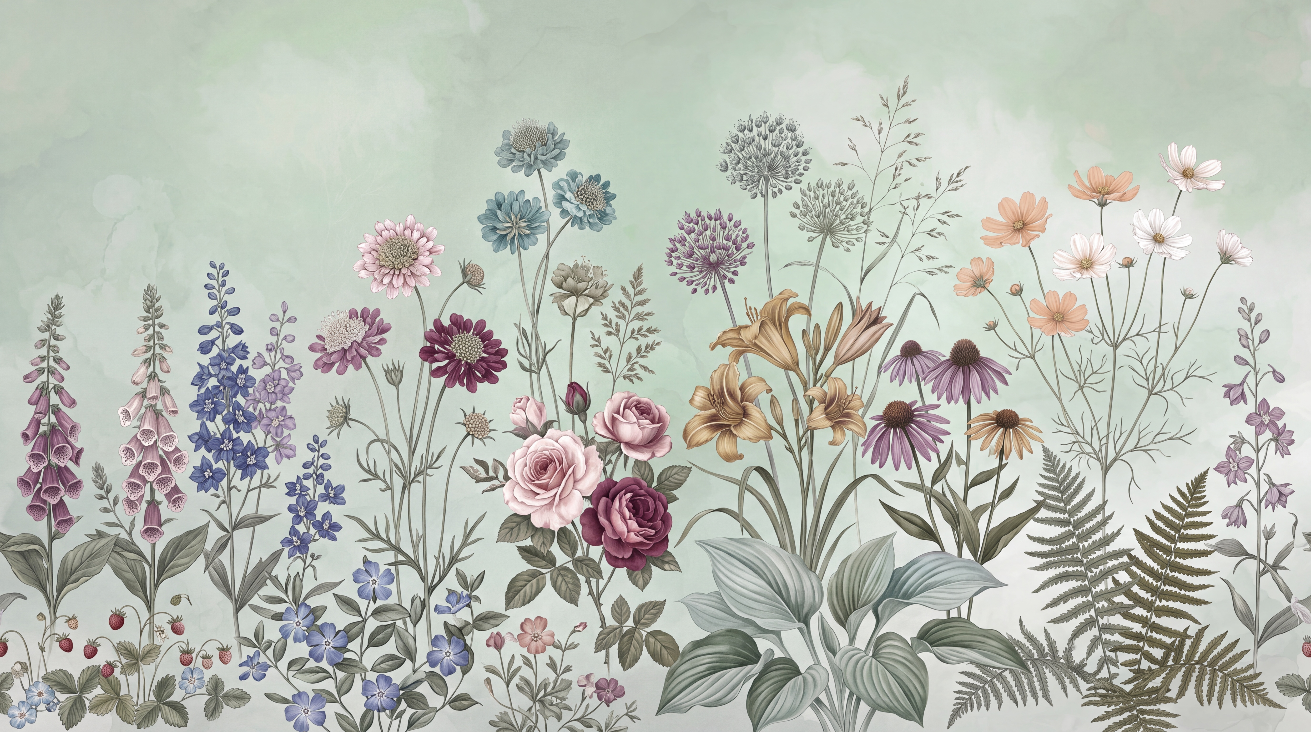 Mint Meadow Scenic Wallpaper Mural Bedroom-wallpaper-murals, Peel-and-stick Finish