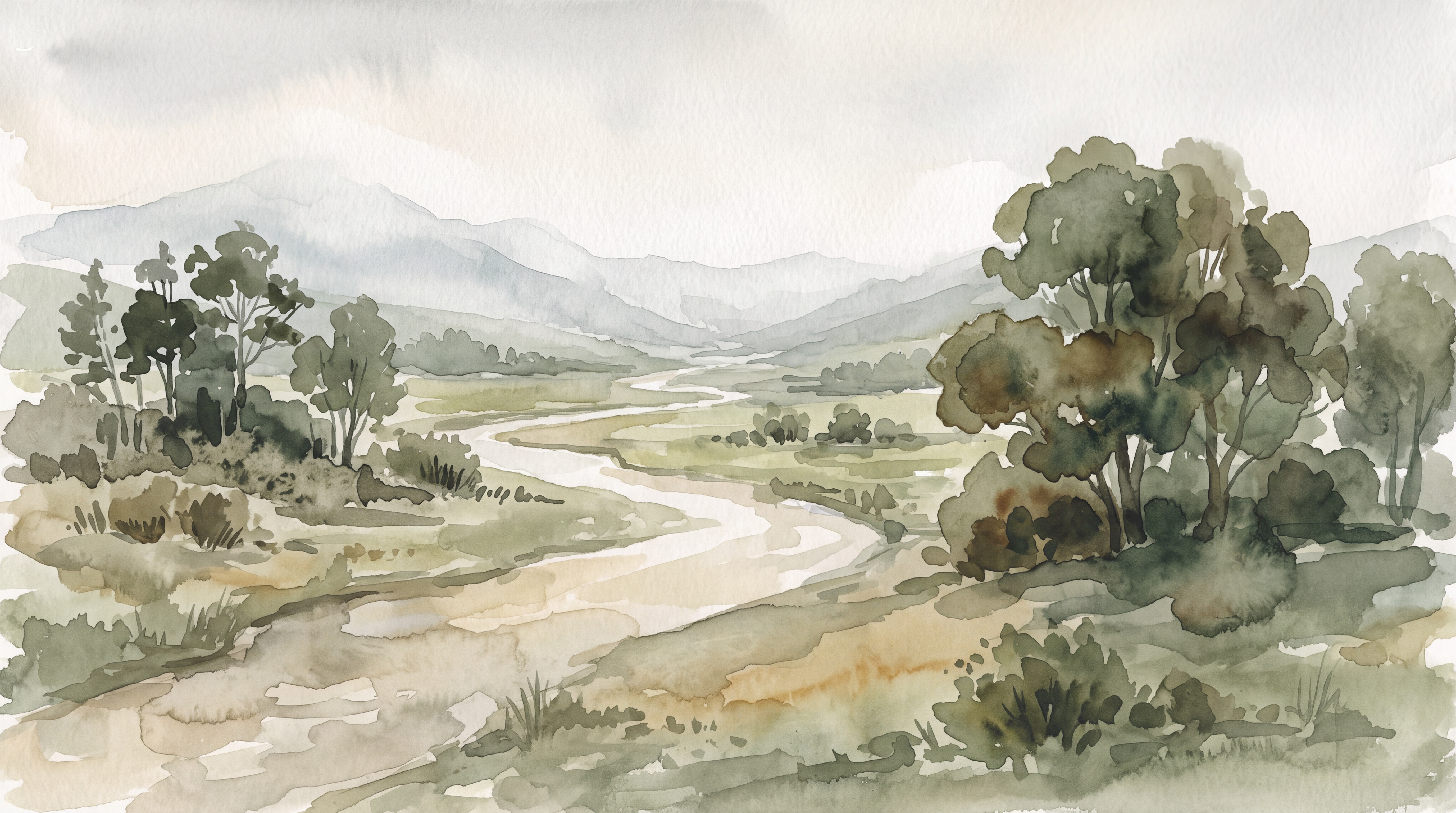 Olive River Scenic Layered Wallpaper Mural, Peel-and-stick Finish