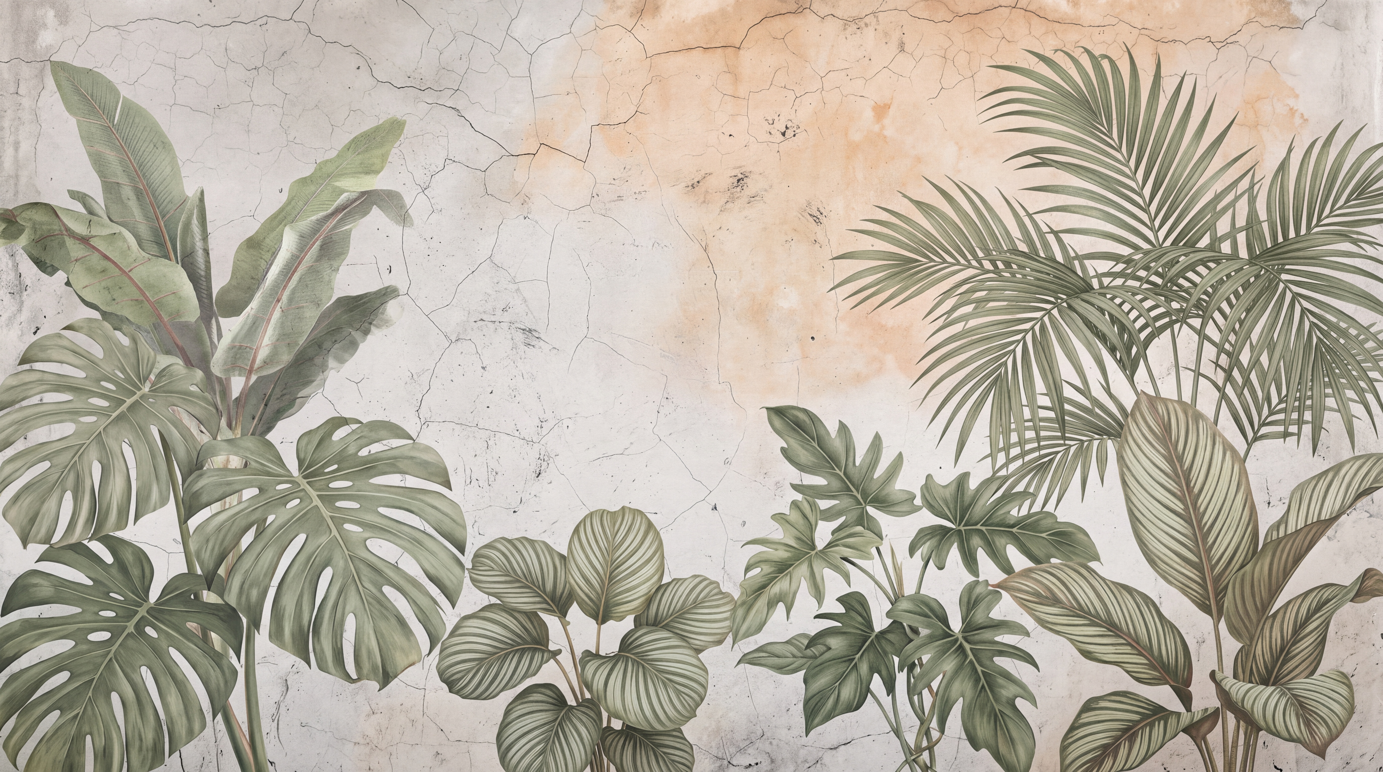 Sage Leaf Botanical Atmospheric Wallpaper Mural, Peel-and-stick Finish