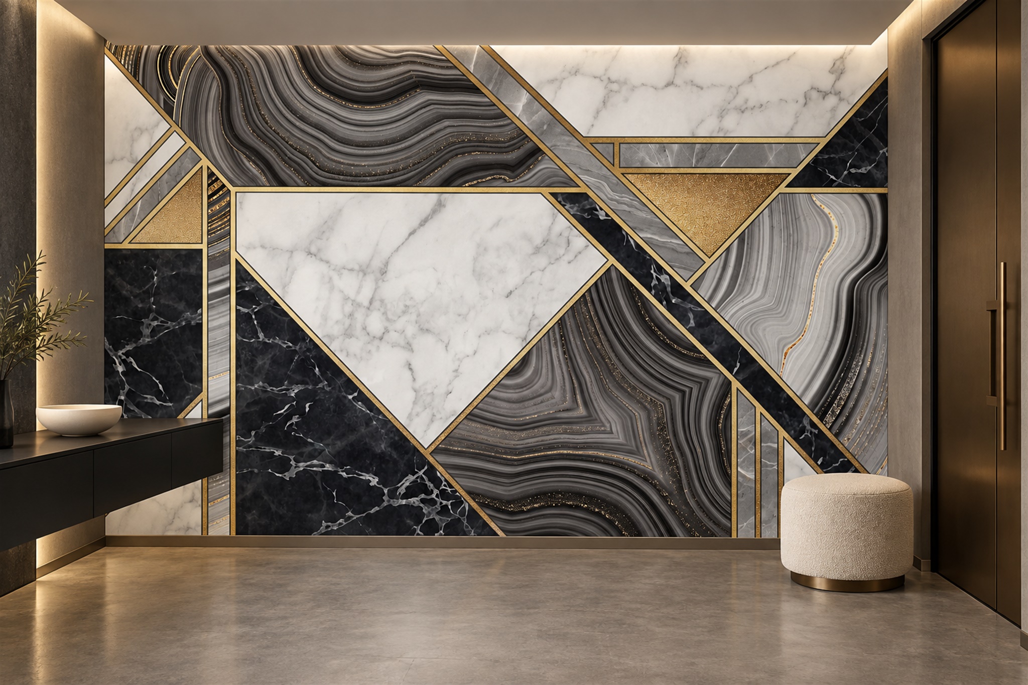 Grey Geometric Abstract Wallpaper Mural Living-room-wallpaper-murals, Peel-and-stick Finish