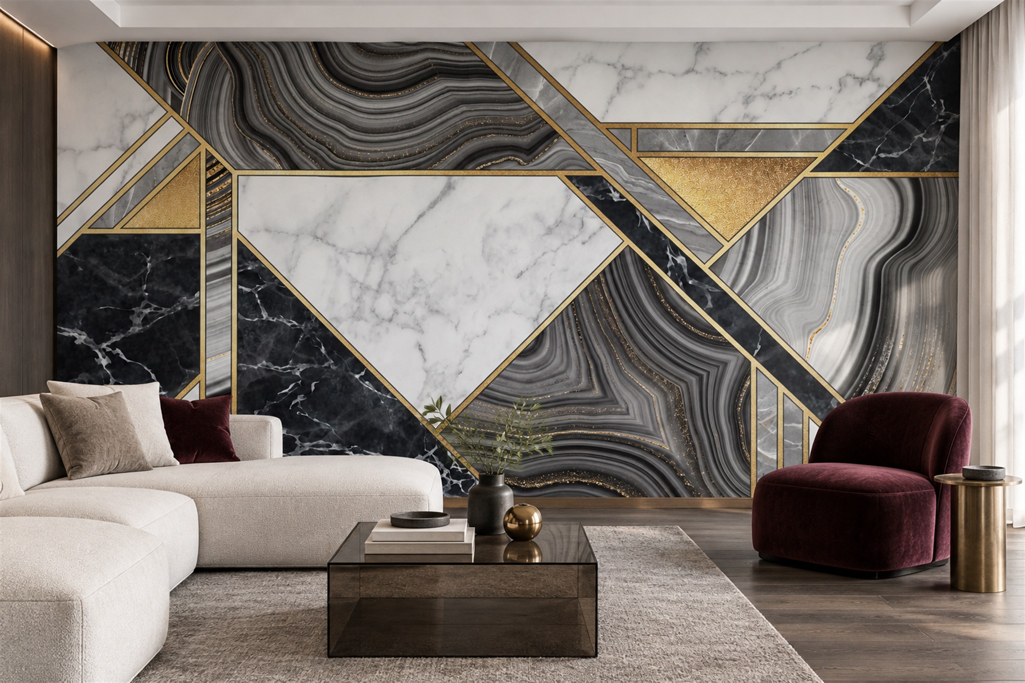 Grey Geometric Abstract Wallpaper Mural Living-room-wallpaper-murals, Peel-and-stick Finish