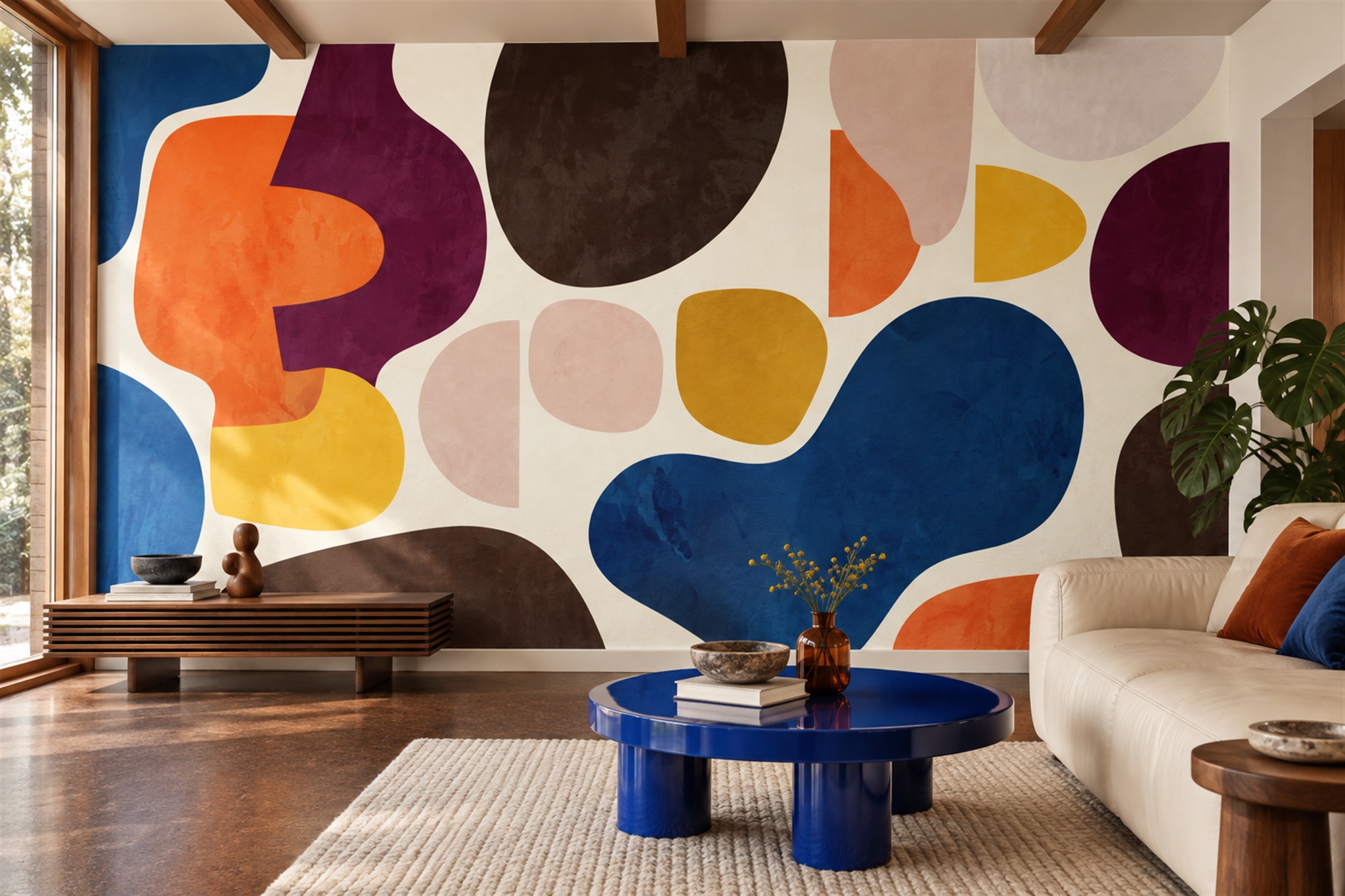 Orange Shaped Abstract Wallpaper Mural Bedroom-wallpaper-murals, Peel-and-stick Finish