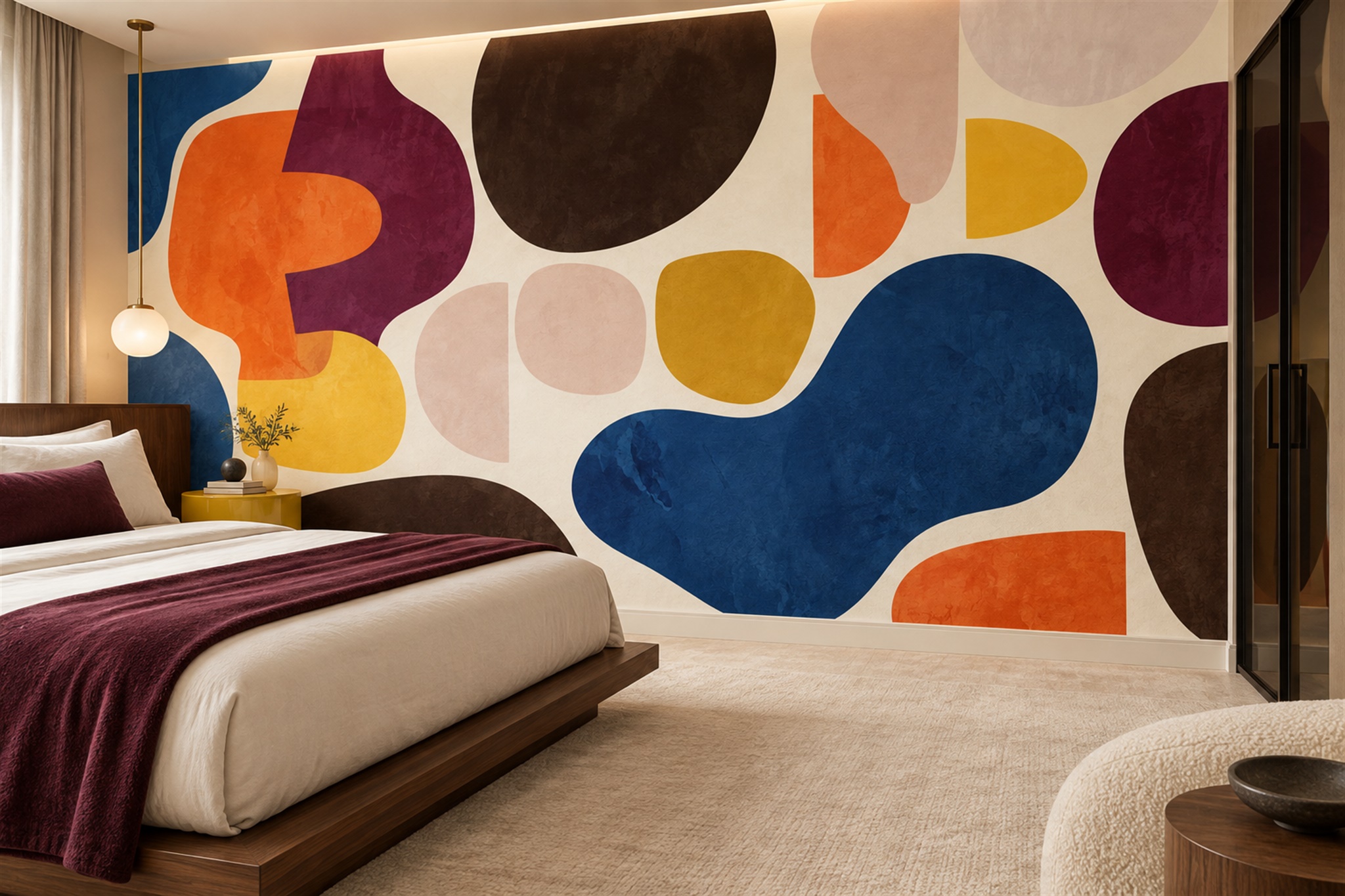 Orange Shaped Abstract Wallpaper Mural Bedroom-wallpaper-murals, Peel-and-stick Finish