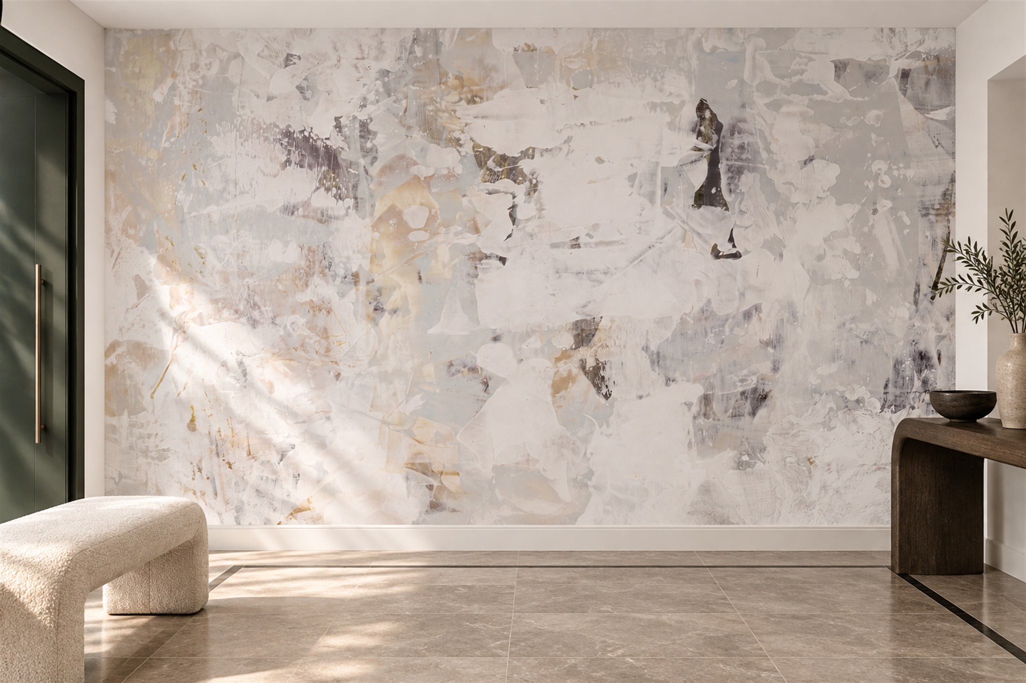 Ivory Plaster Decorative Wallpaper Mural Entryway-wallpaper-murals, Peel-and-stick Finish