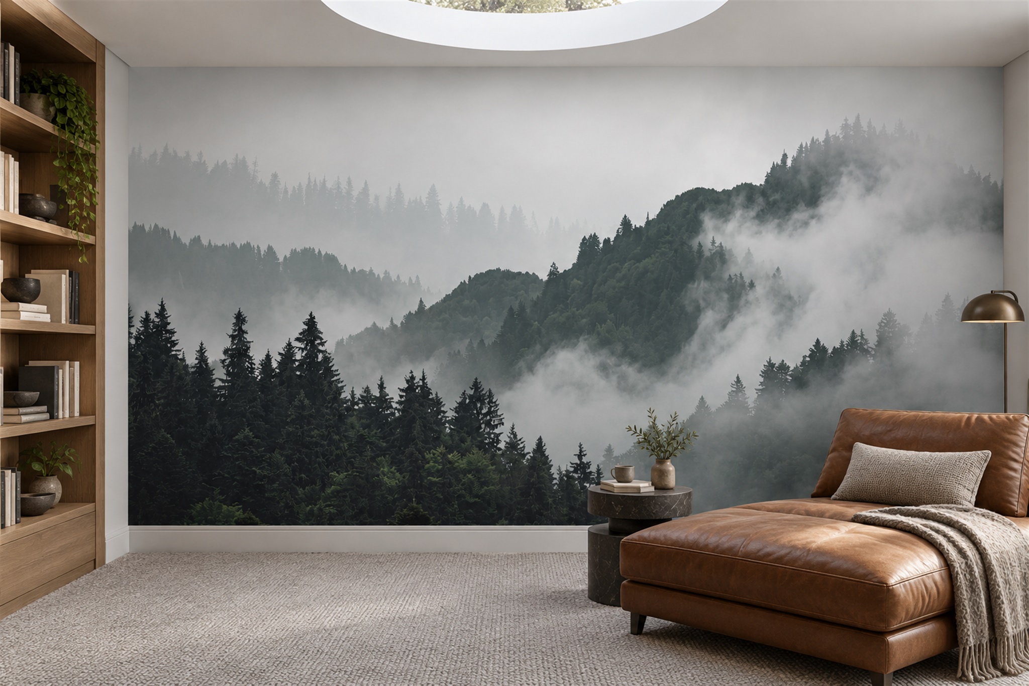 Grey Scenic Scenic Atmospheric Wallpaper Mural Home-office-wallpaper-murals, Shown In A Home Office, Peel-and-stick Finish