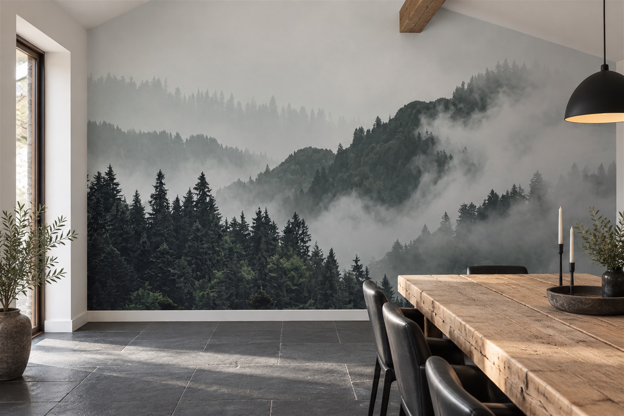 Grey Scenic Scenic Atmospheric Wallpaper Mural Bedroom-wallpaper-murals, Peel-and-stick Finish