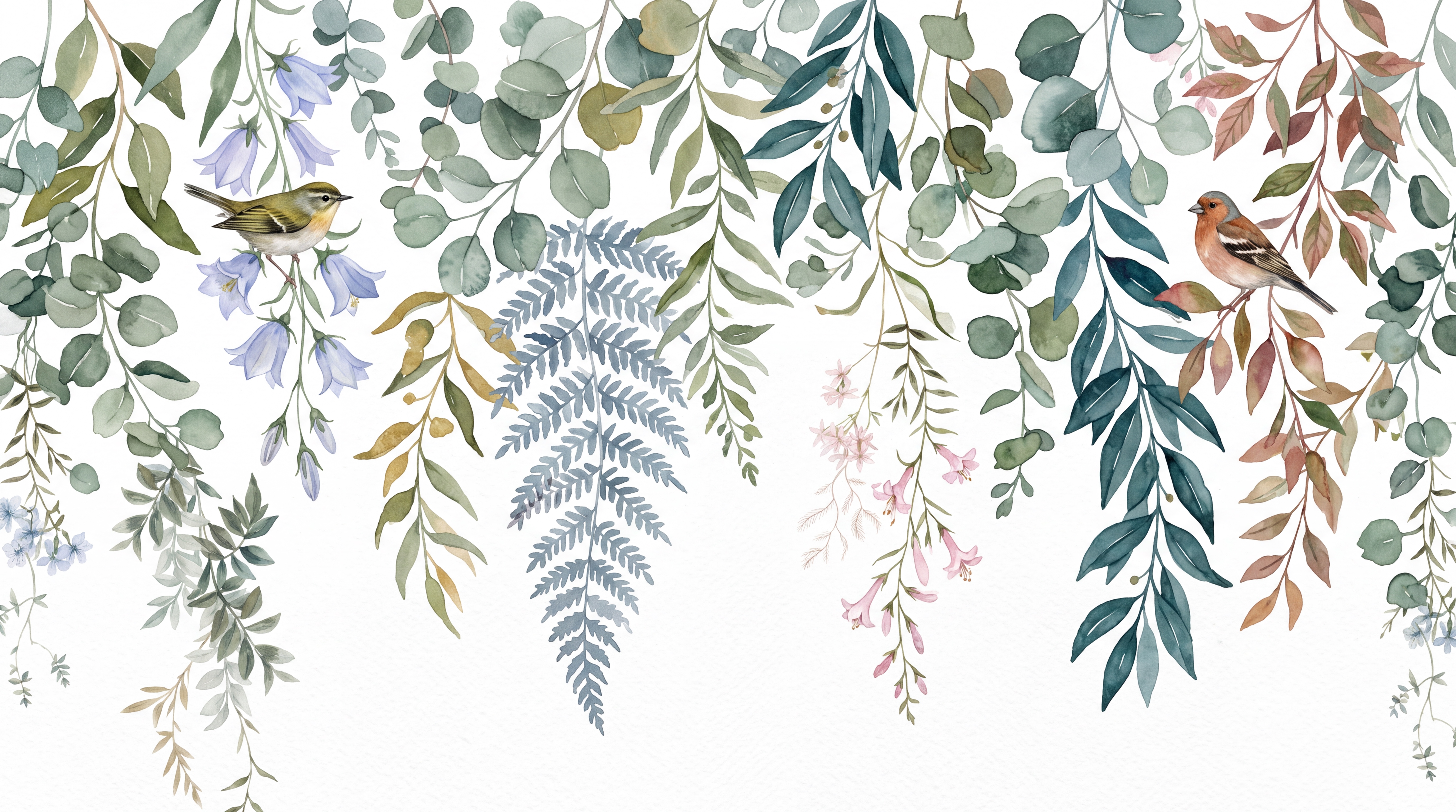 Sage Vine Botanical Organic Wallpaper Mural Bedroom-wallpaper-murals, Peel-and-stick Finish