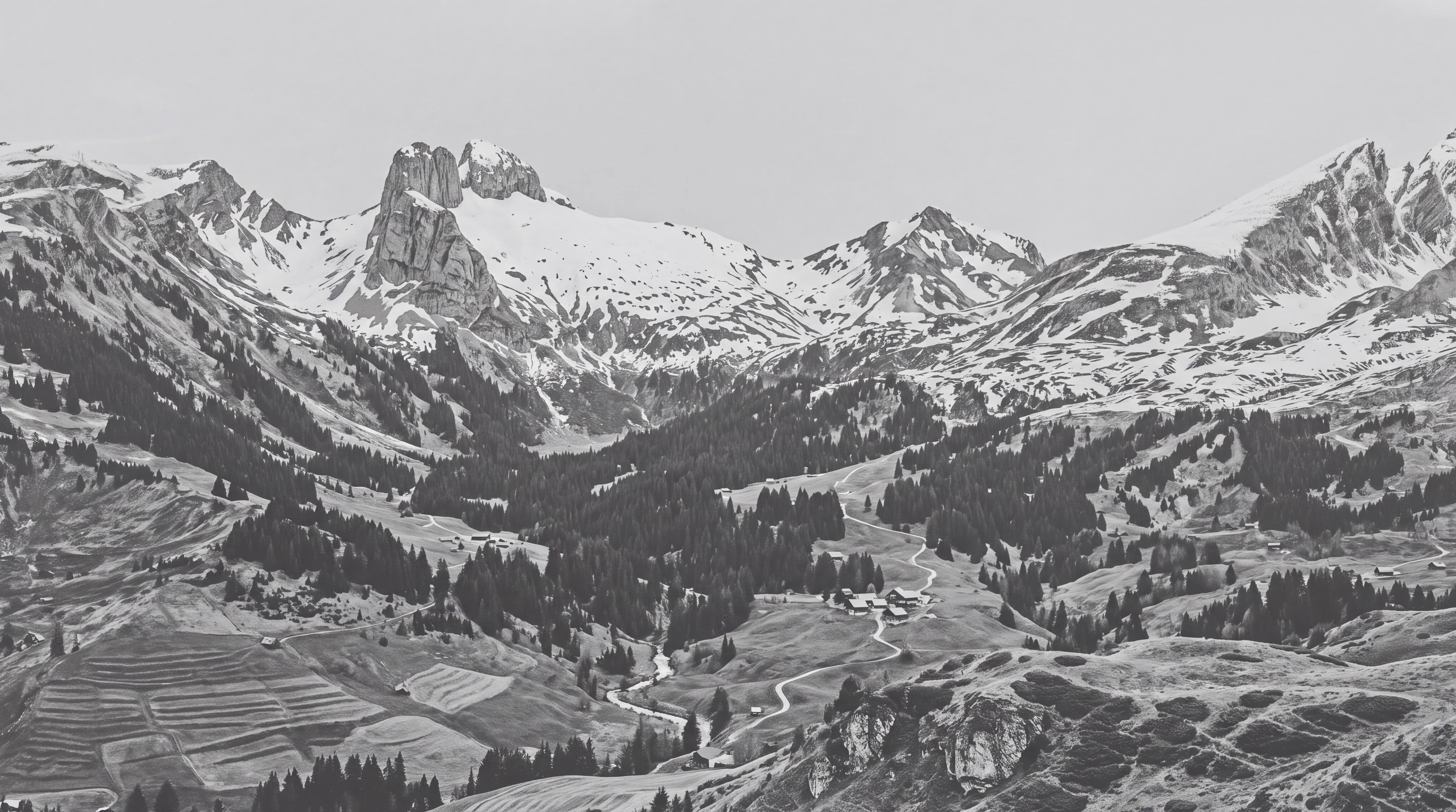 Grey Alpine Scenic Decorative Wallpaper Mural, Peel-and-stick Finish