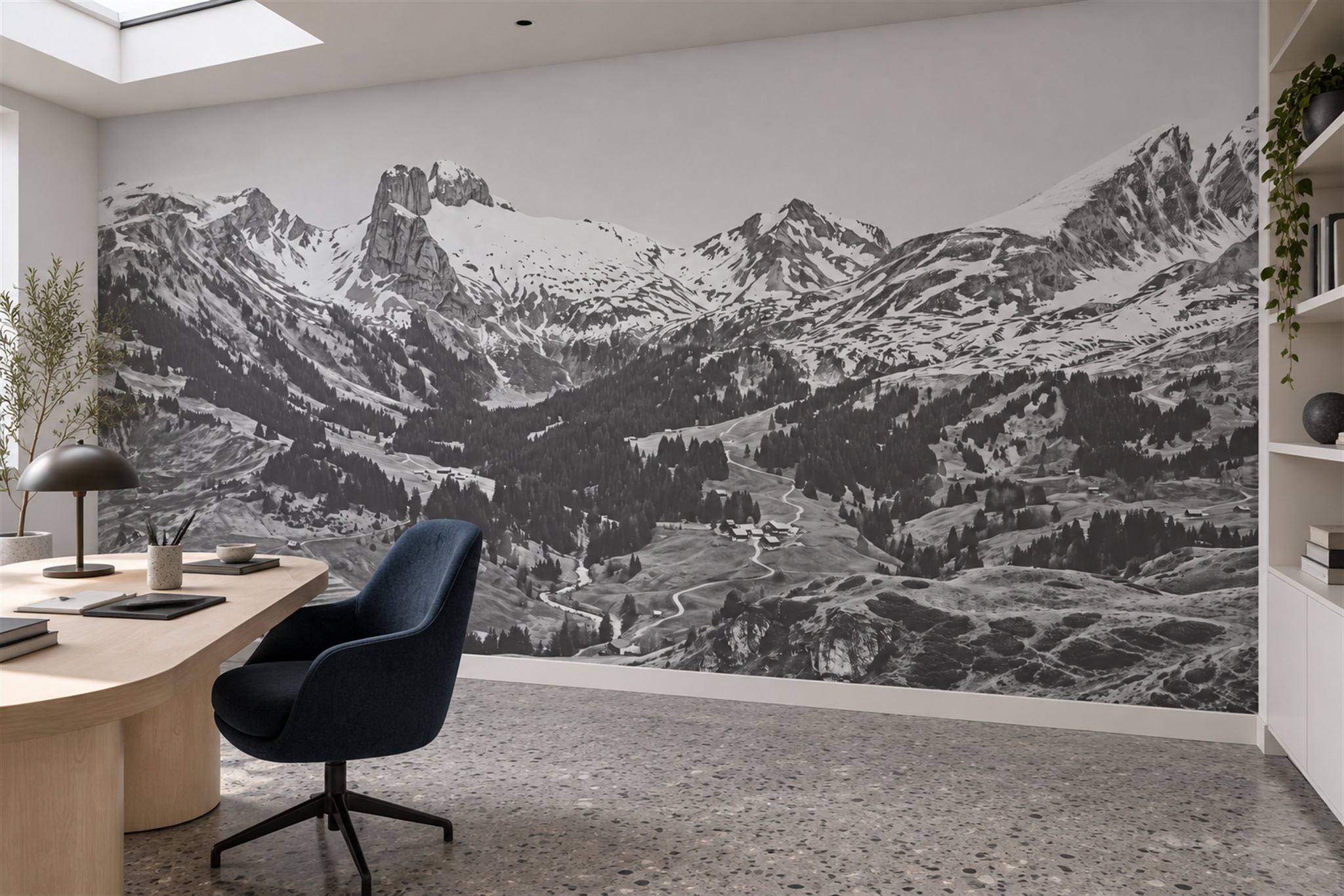 Grey Alpine Scenic Decorative Wallpaper Mural Home-office-wallpaper-murals, Peel-and-stick Finish