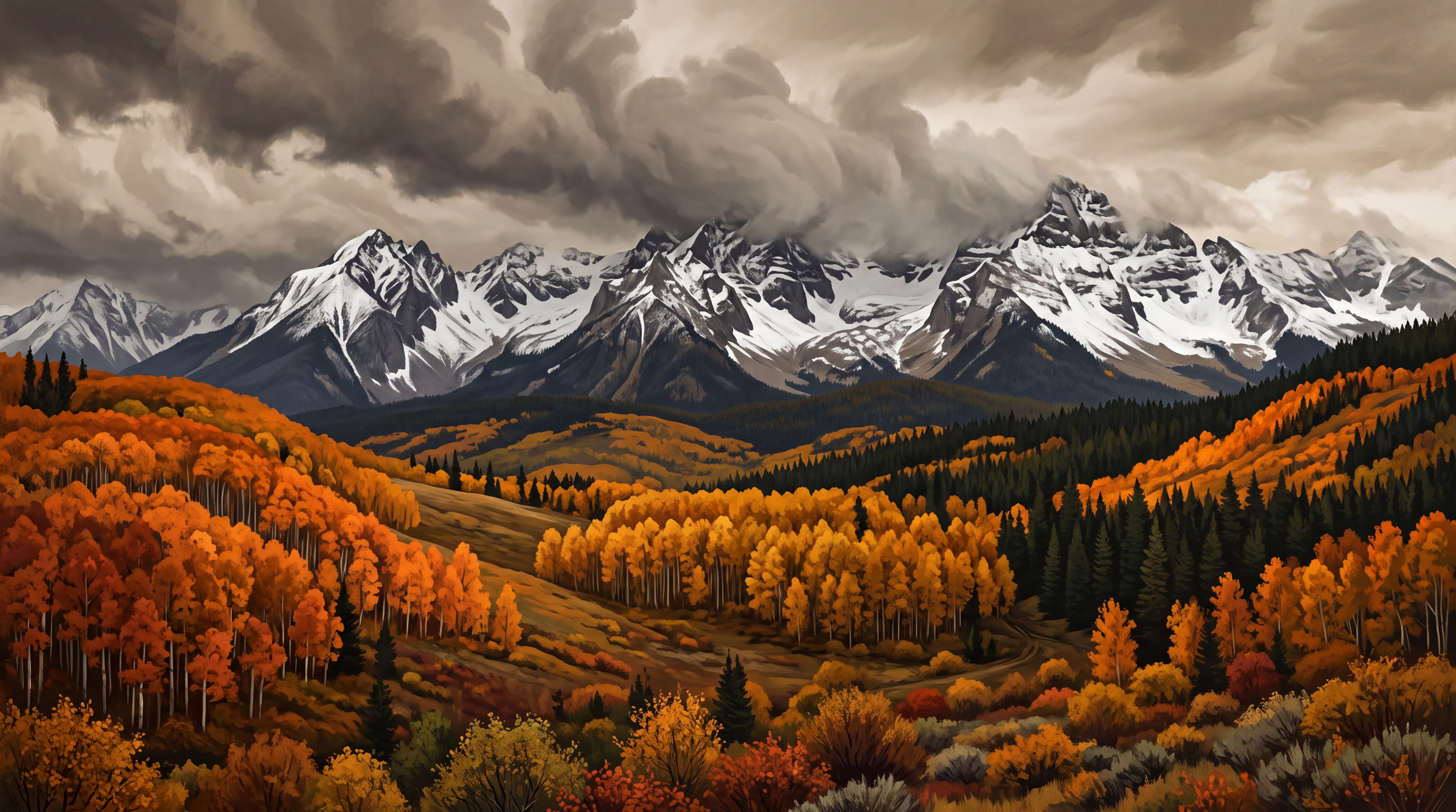 Orange Alpine Scenic Wallpaper Mural, Peel-and-stick Finish