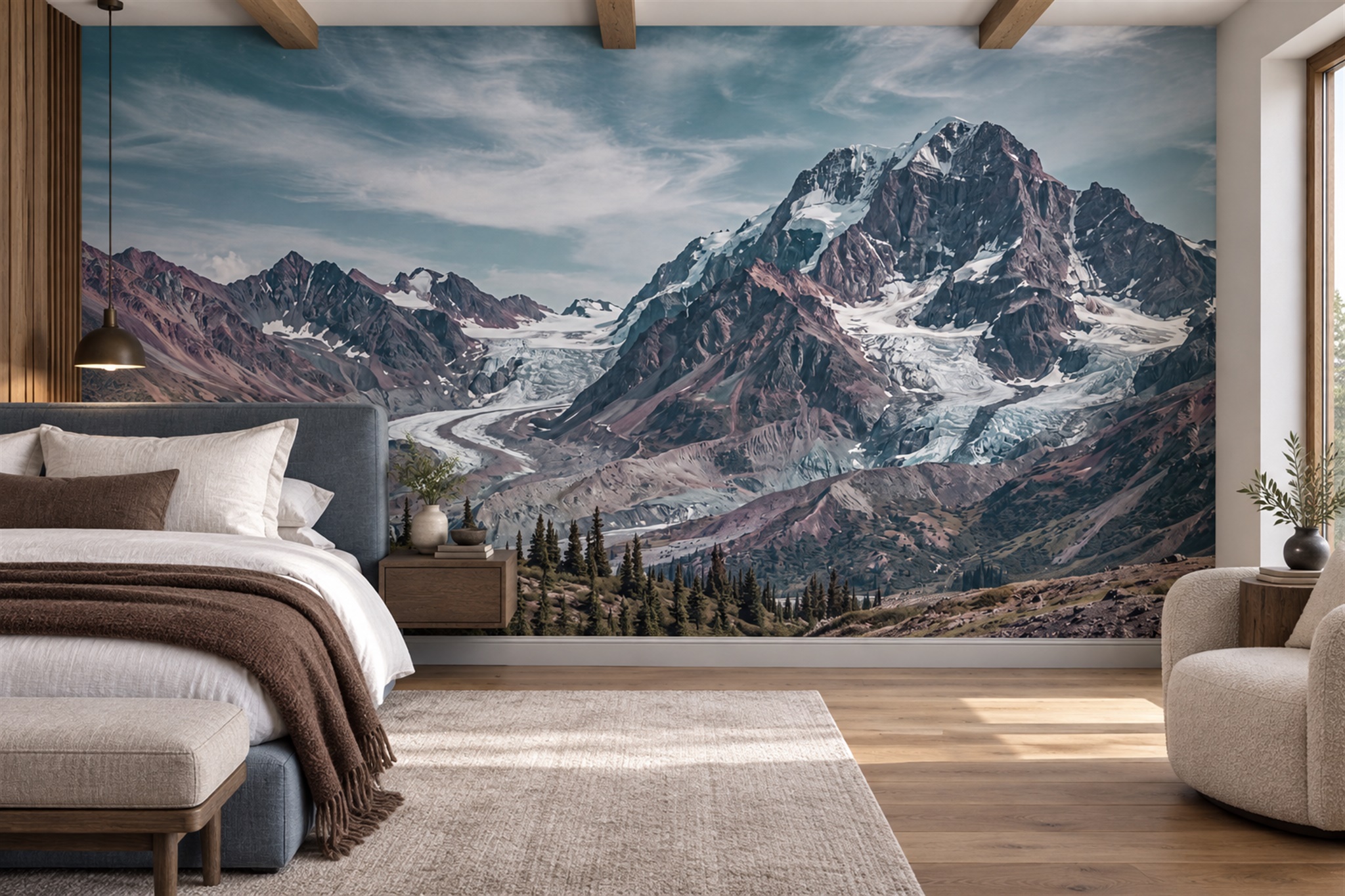 Grey Pattern Decorative Wallpaper Mural Layered Layered Wallpaper Mural Bedroom-wallpaper-murals, Peel-and-stick Finish