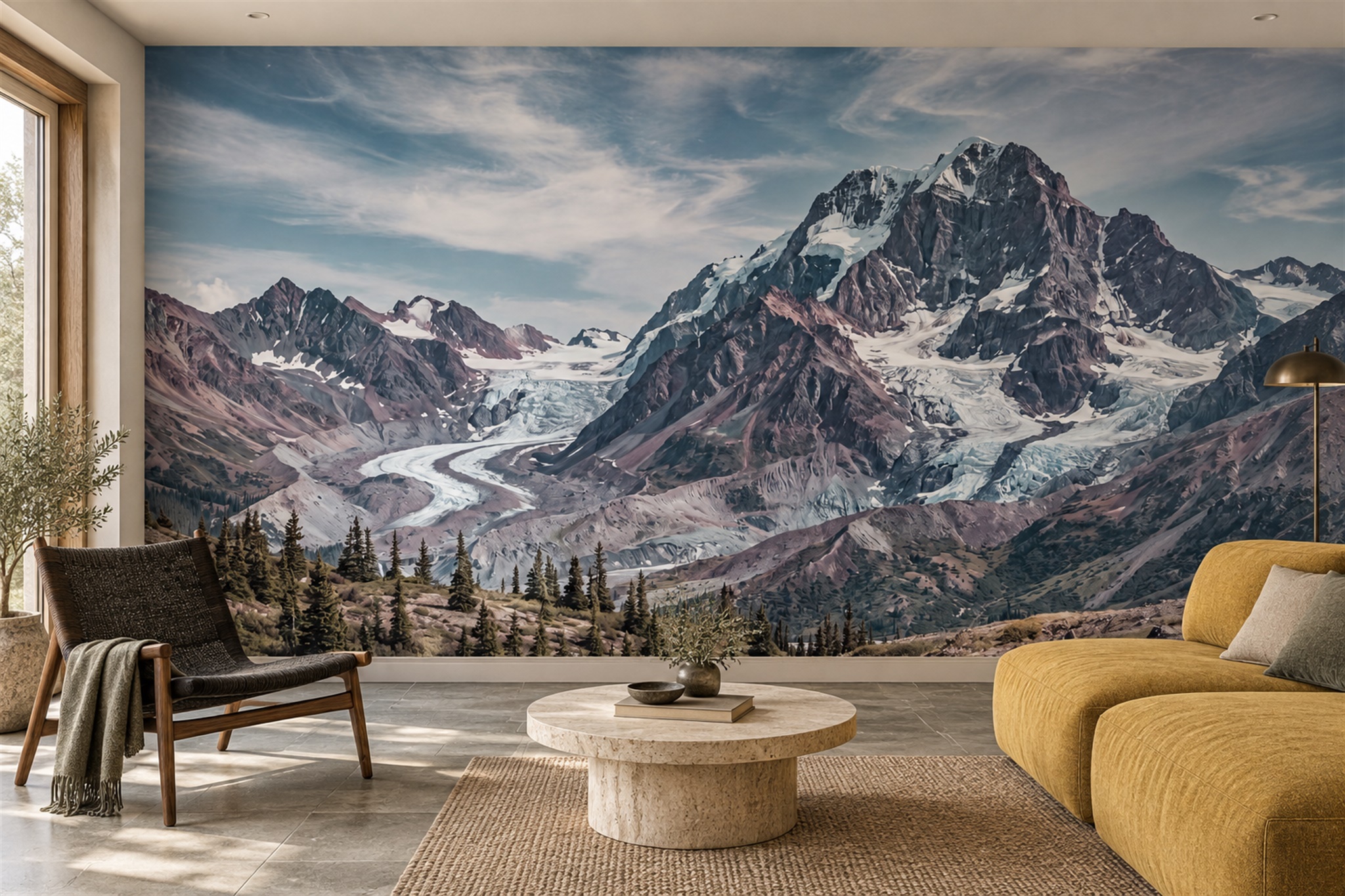 Grey Pattern Decorative Wallpaper Mural Layered Layered Wallpaper Mural Accent-wall-wallpaper-murals, Peel-and-stick Finish