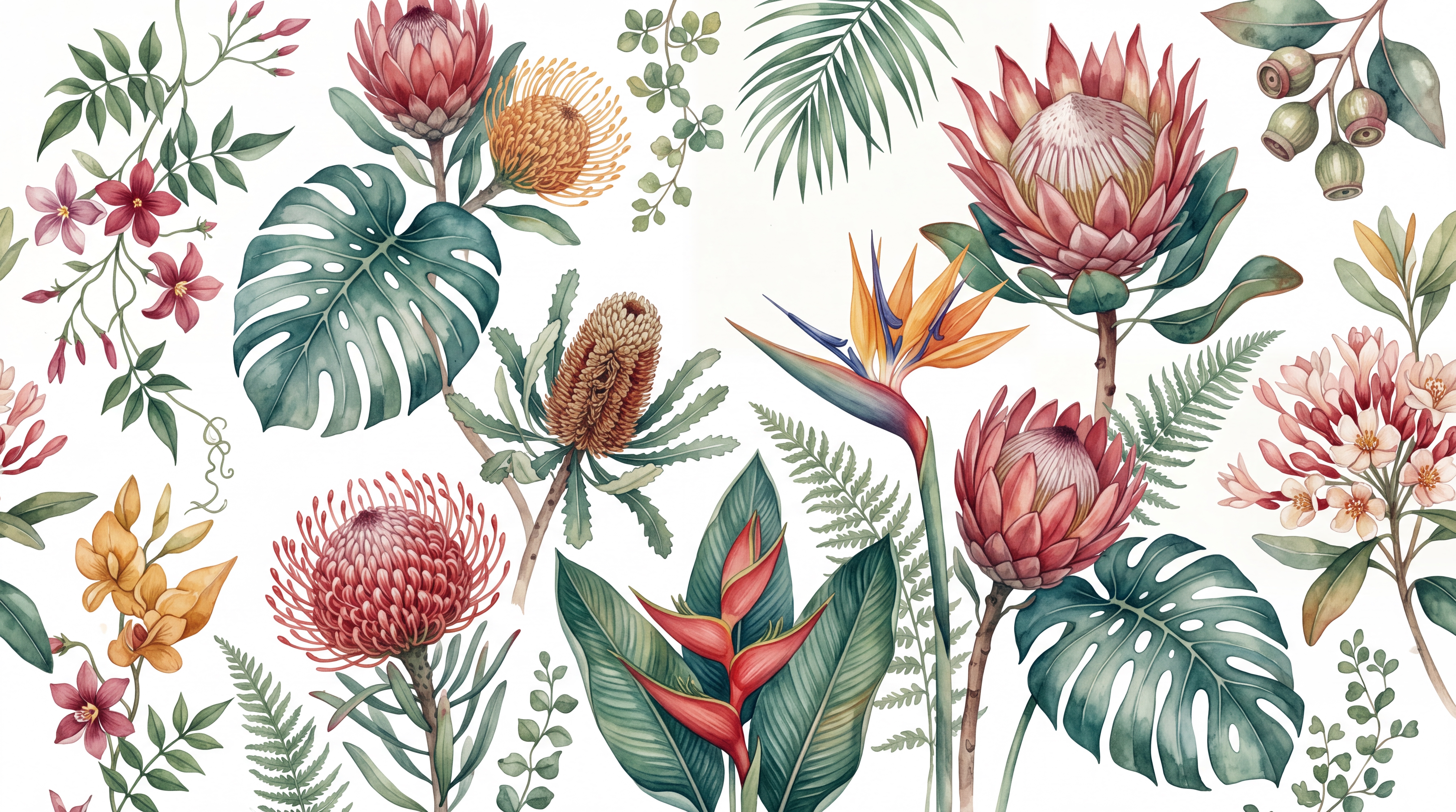 Green Tropical Artful Wallpaper Mural Layered, Peel-and-stick Finish