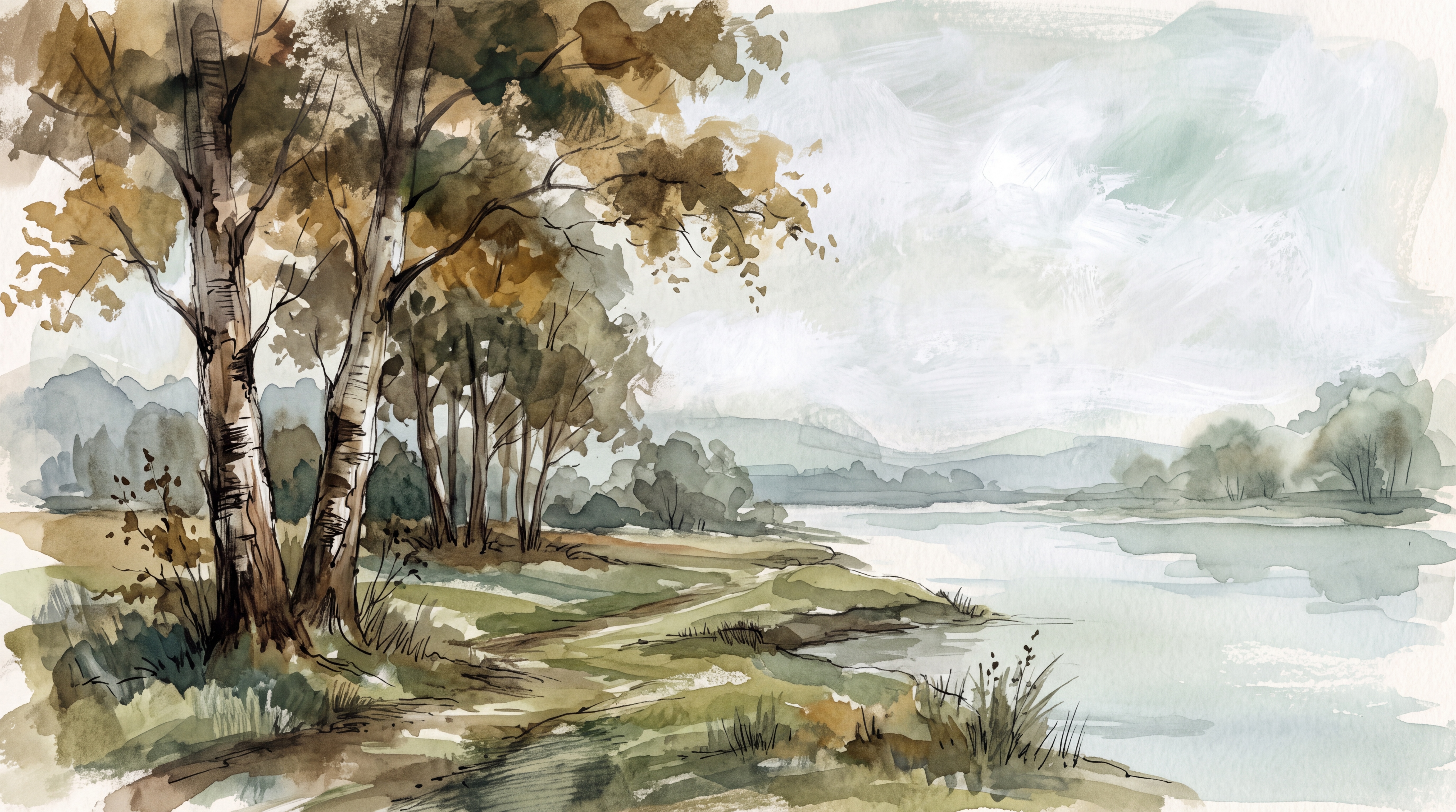 Olive River Scenic Organic Wallpaper Mural, Peel-and-stick Finish