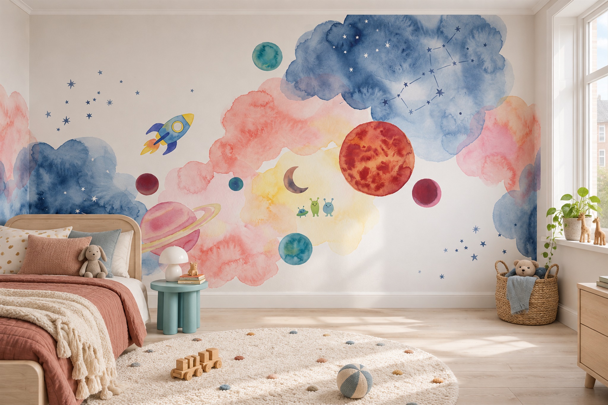 Blue Pattern Decorative Wallpaper Mural Layered Decorative Marks Spa-wallpaper-murals, Peel-and-stick Finish