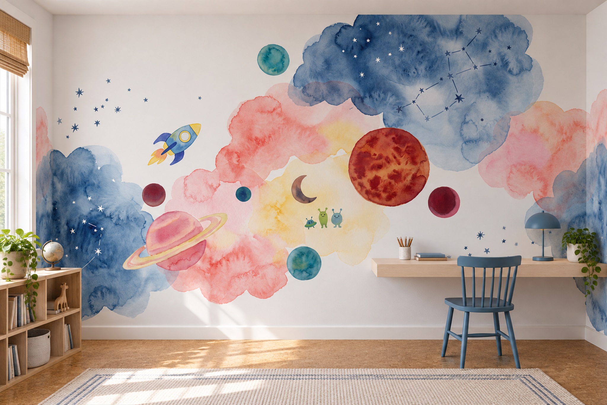 Blue Pattern Decorative Wallpaper Mural Layered Decorative Marks Spa-wallpaper-murals, Peel-and-stick Finish